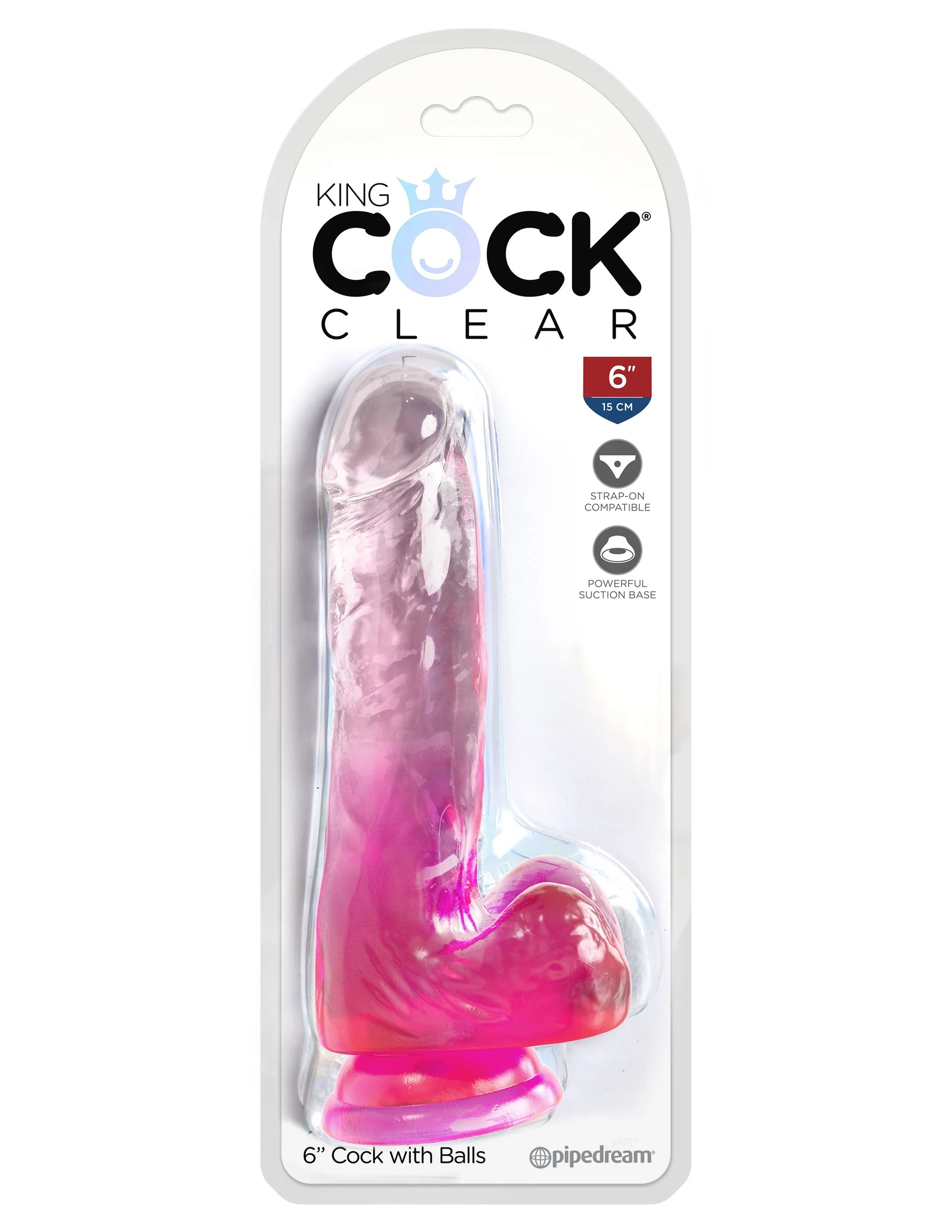 Pipedream - King Cock Clear with Balls 6in Pink - Dildos - TPE/TPR/Elastomers