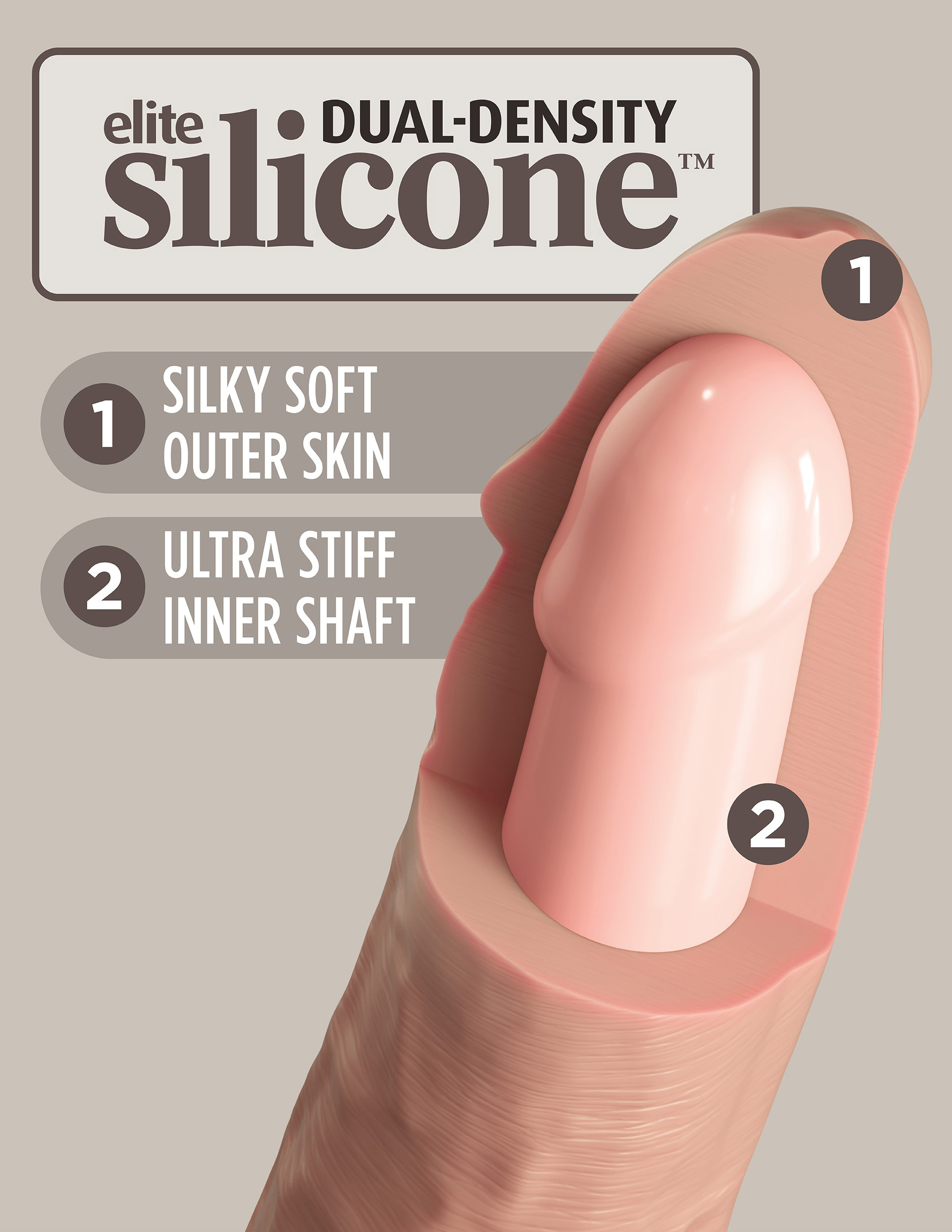 Pipedream - King Cock Elite 11 in. Dual Density Silicone Cock Realistic Dildo With Suction Cup Beige - Dildos - Silicone