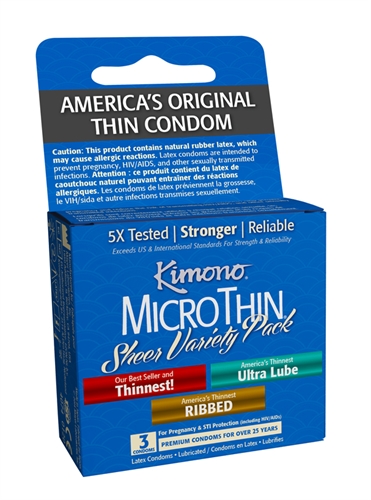Paradise Marketing - Kimono Microthin Sheer Variety Pack - 3 Pack - Condoms