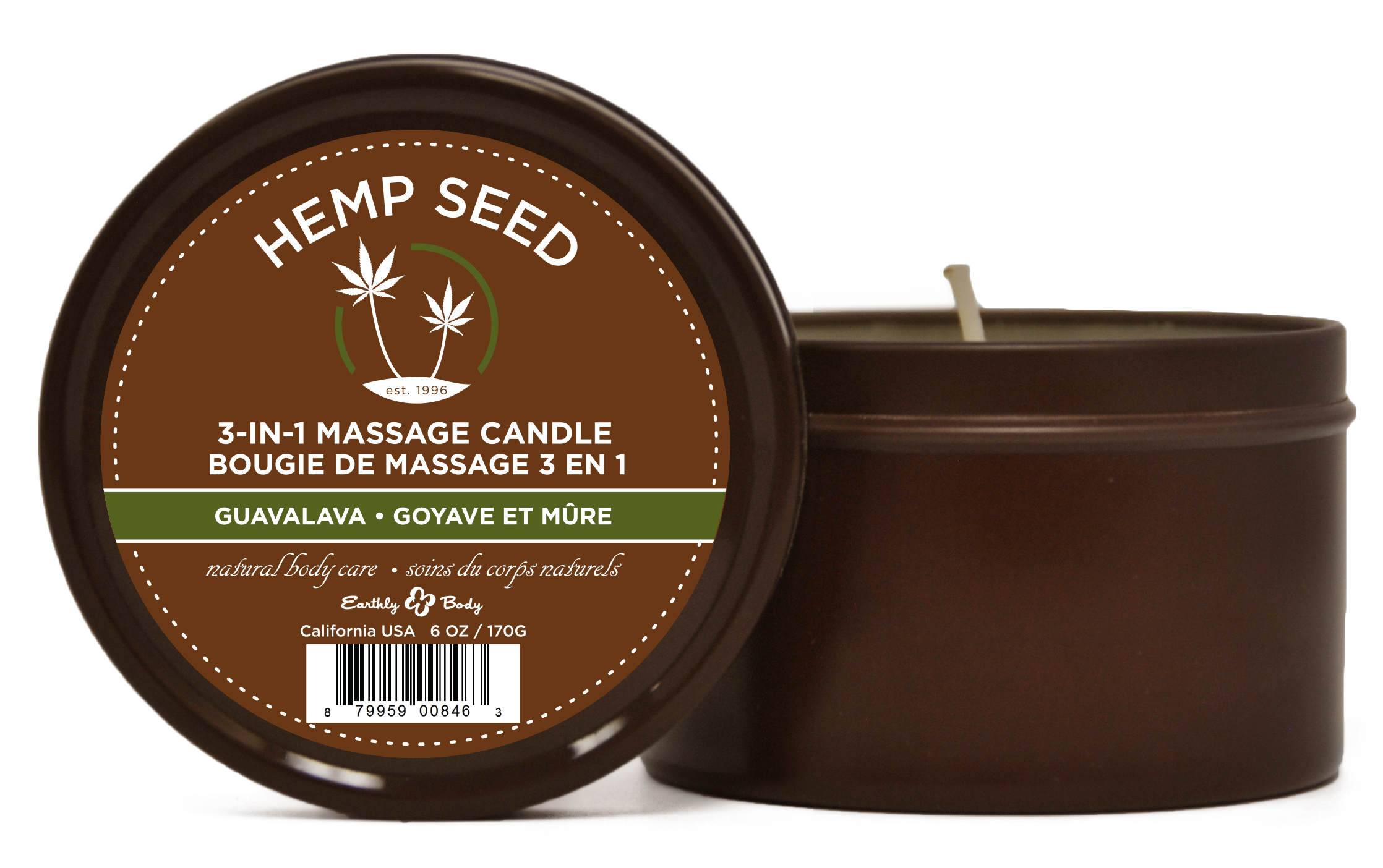 Earthly Body - Hemp Seed 3-in-1 Massage Candle - Guavalava - 6 Oz. - Bath & Body
