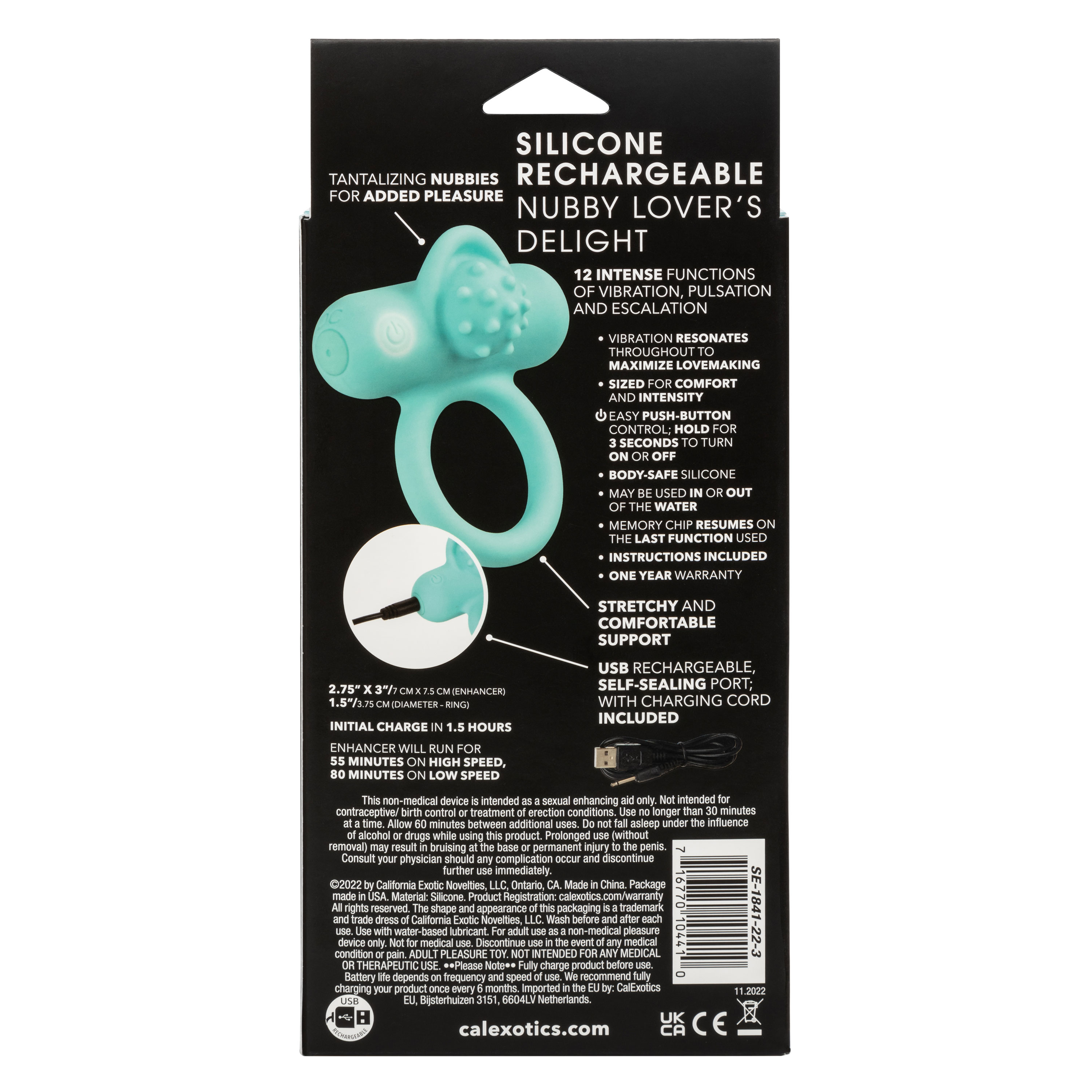 CalExotics - Silicone Rechargeable Nubby Lover's Delight - Blue - Cockrings