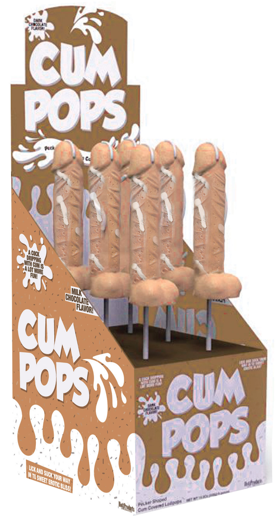 Hott Products - Cum Cock Pops - Milk Chocolate - 6 Piece P.O.P. Display - Displays-Bowls & Wall Displays