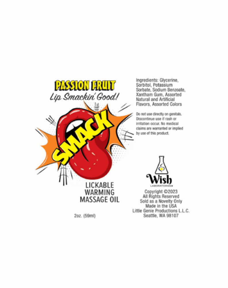 Little Genie - Smack Lickable Massage Oil Passion Fruit 2 oz. - Lubricants, Creams & Glides - Liquid