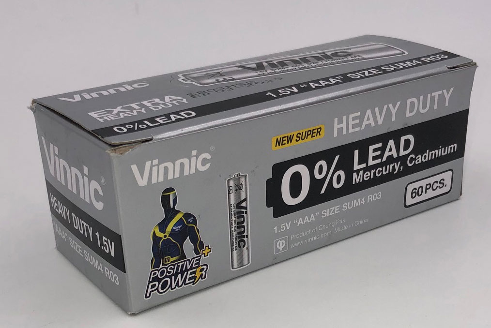 Vinnic & Player Batteries - Vinnic Extra Heavy Duty AAA Batteries - 2 Pc./ Shrink Pk. - 60 Pcs. Box - Batteries