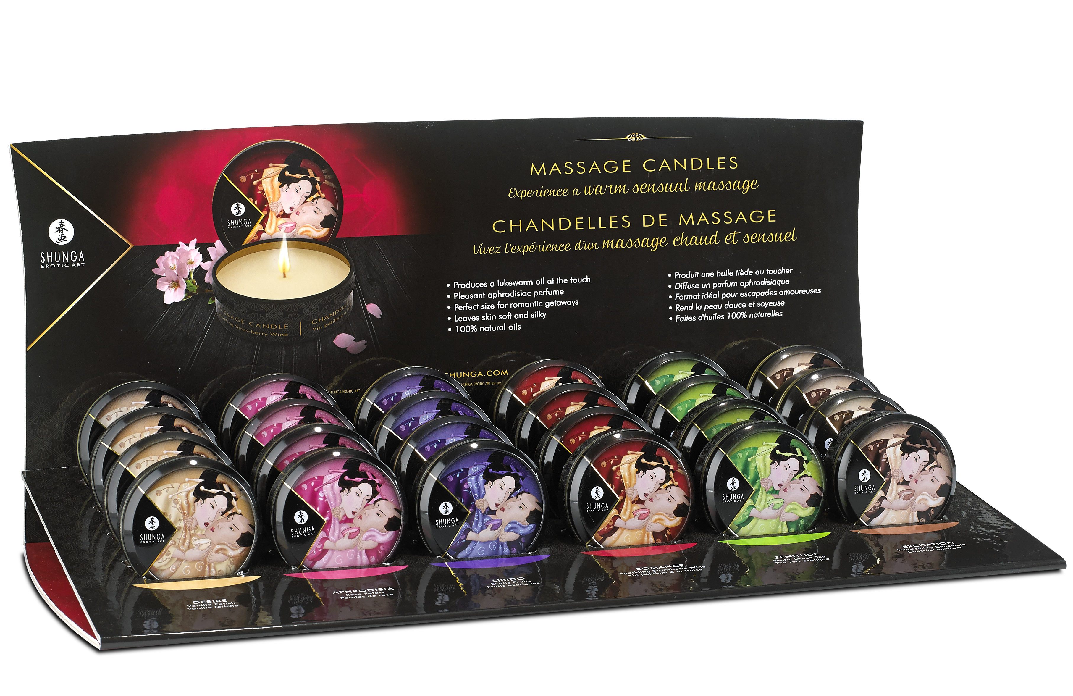 Shunga - Mini Massage Candle Display - 24 Count - Bath & Body