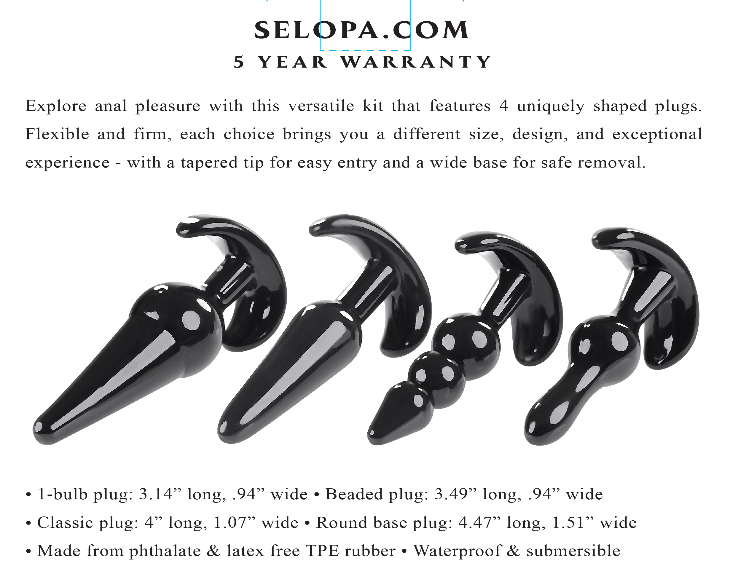 Evolved Novelties - Intro to Plugs - Black - Anal Toys & Stimulators