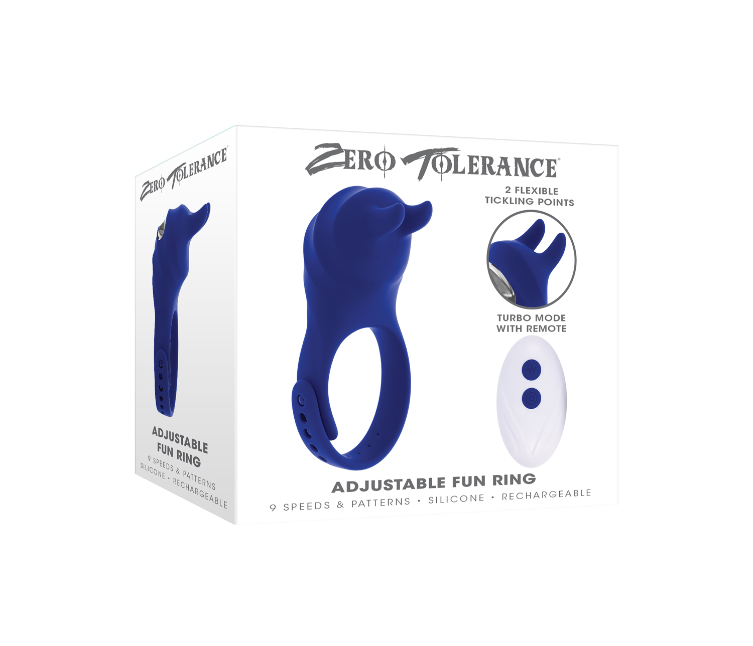 Zero Tolerance Zero Tolerance Adjustable Fun Ring Rechargeable Vibrating C-Ring with Remote Silicone Blue