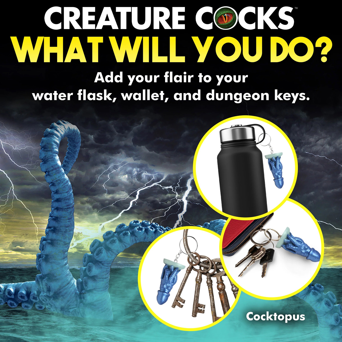 XR Brands - Cocktopus Keychain - Blue - Bachelor & Bachelorette Items