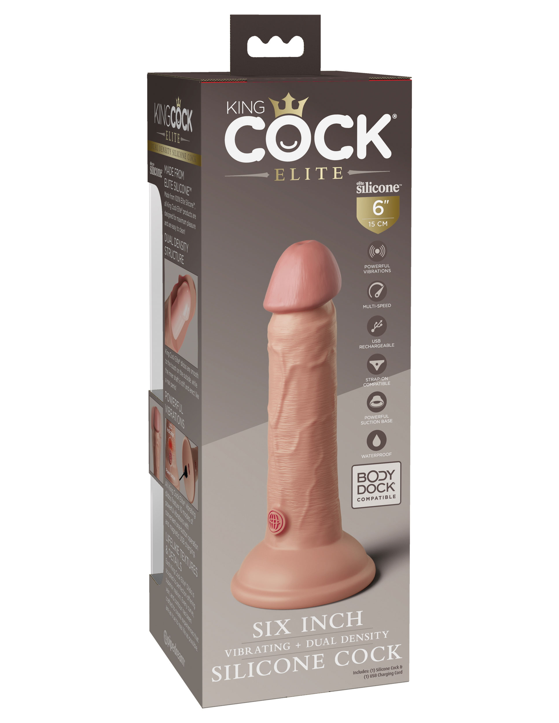 Pipedream - King Cock Elite 6 Inch Vibrating Silicone Dual Silicone Dual Density Cock - Light - Dildos