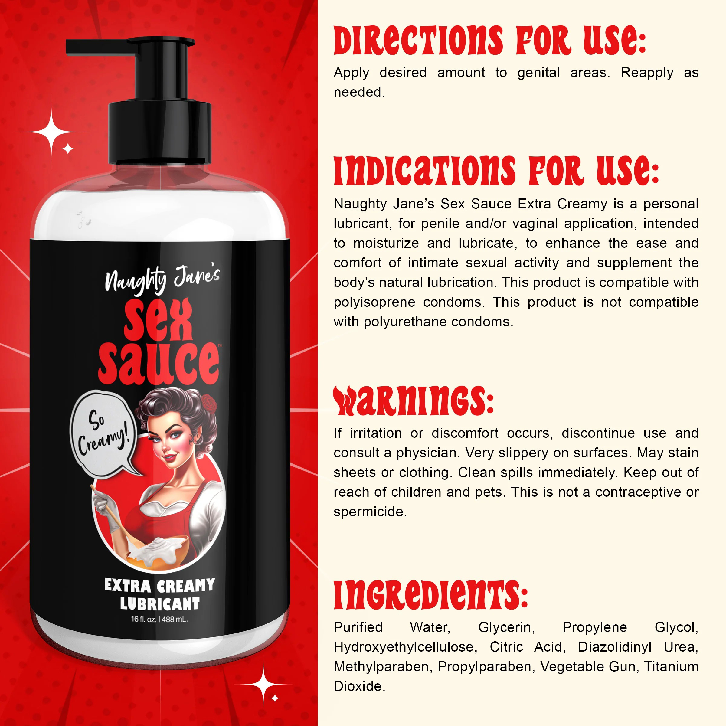 XR Brands Naughty Jane''s Sex Sauce Extra Creamy Lubricant 16 oz.