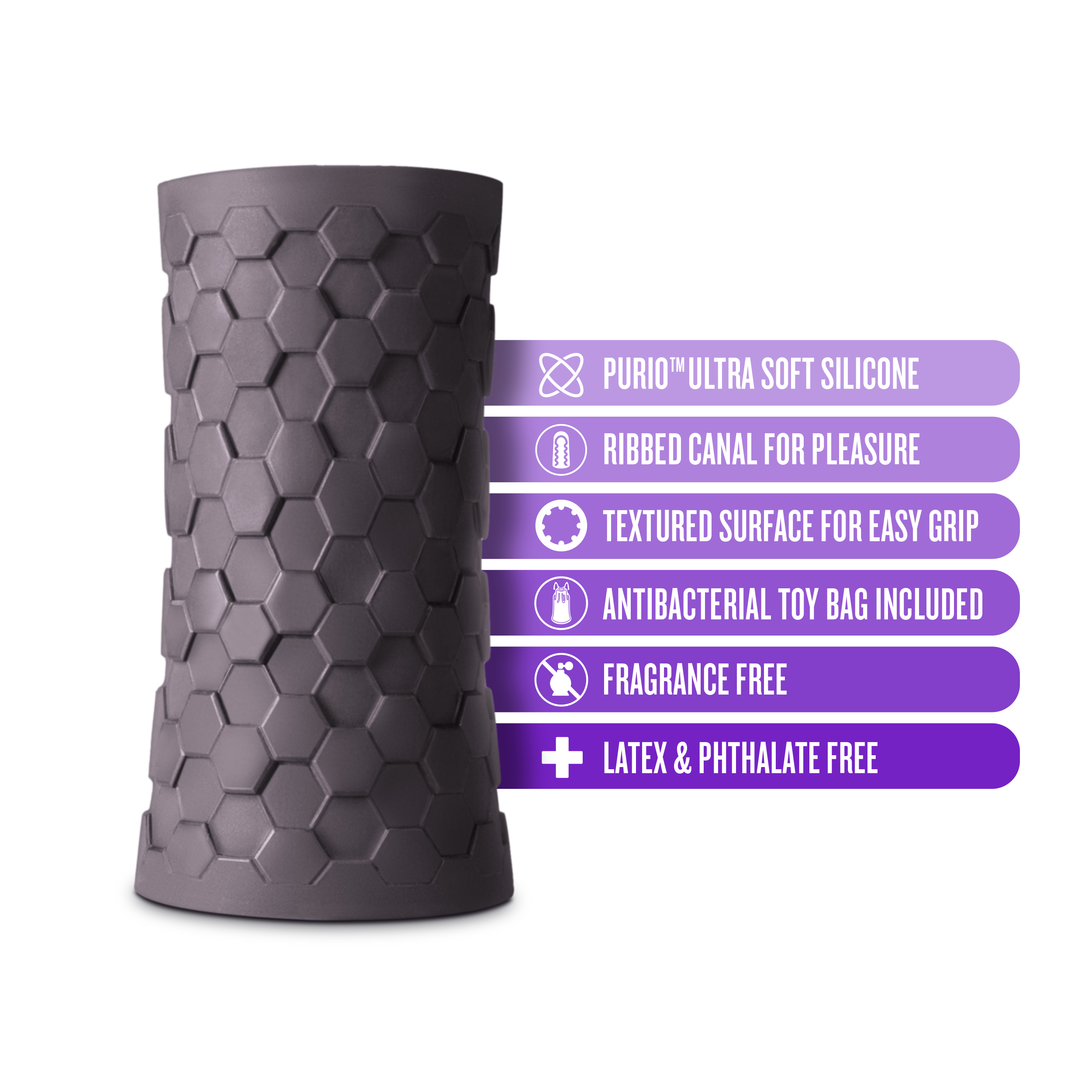 Blush - M Elite Platinum Hekx Silicone Stroker Black - Masturbation Aids for Males - Silicone