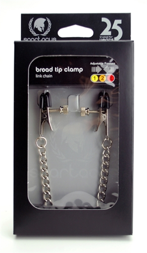Spartacus - Adjustable Broad Tip Nipple Clamps with Curbed Chain - Bondage & Fetish Toys - Metal