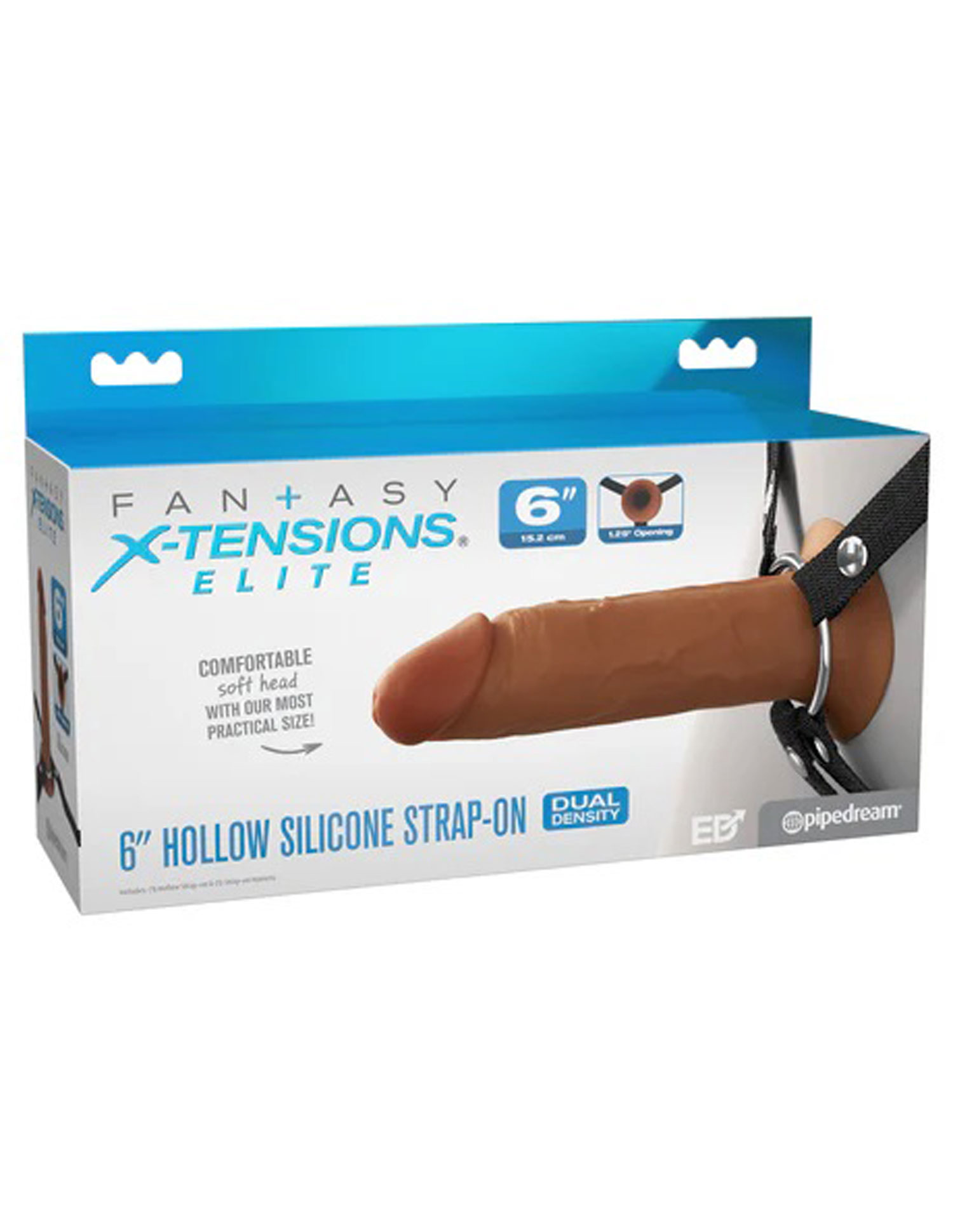 Pipedream - Fantasy X-Tensions Elite 6" Silicone Hollow Strap Dual Density Brown - Dildos & Dongs - Silicone