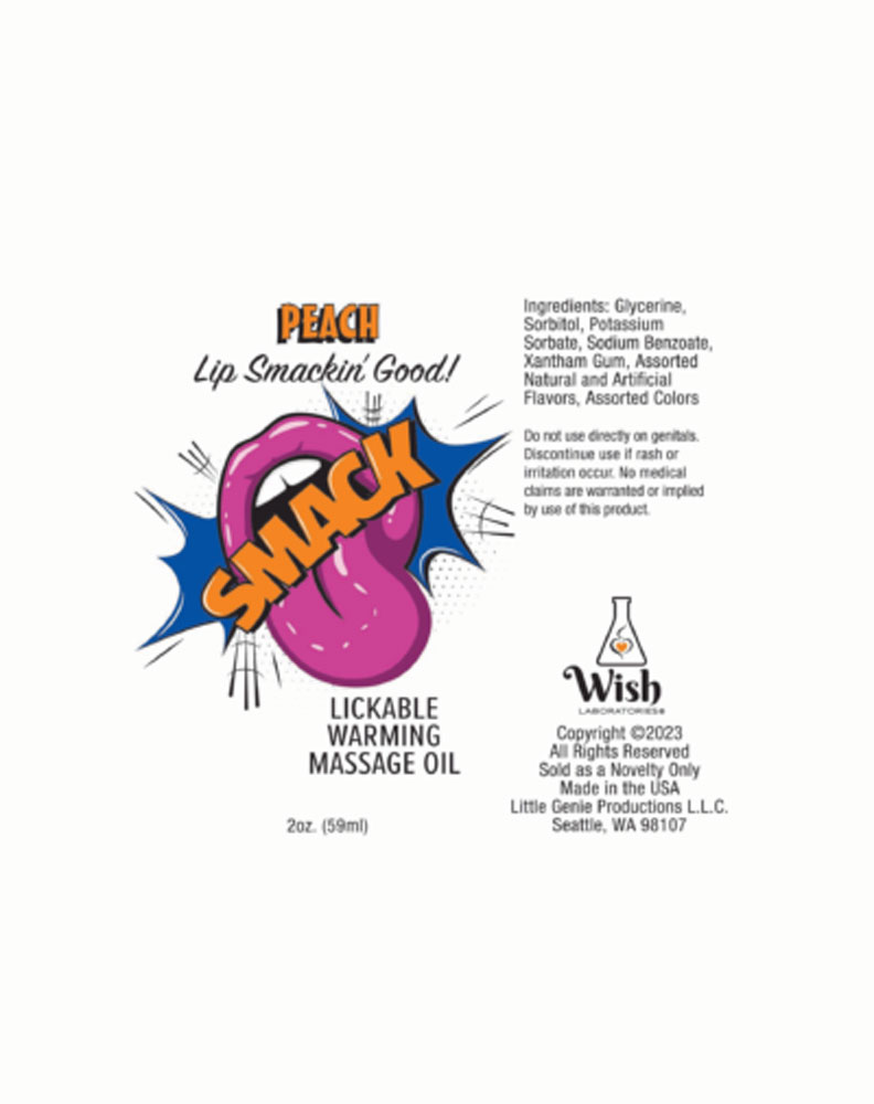 Little Genie - Smack Lickable Massage Oil Peach 2 oz. - Lubricants, Creams & Glides - Liquid