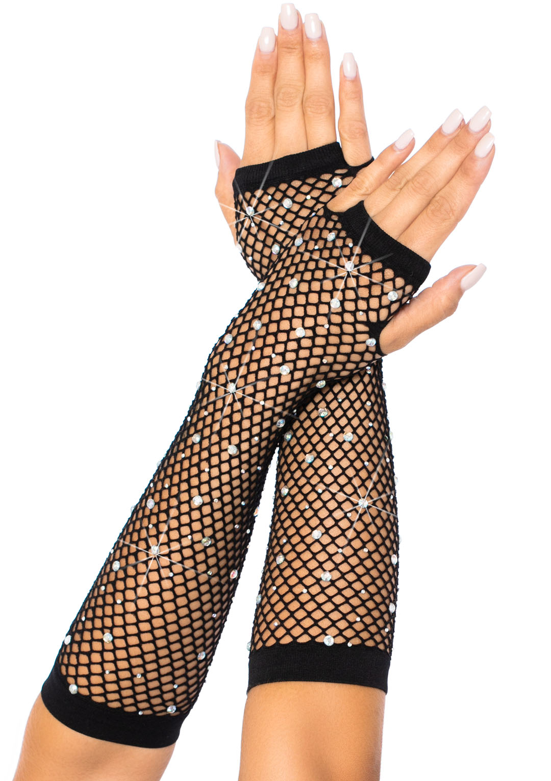 Leg Avenue - Rhinestone Fishnet Arm Warmers Black - Holiday Items