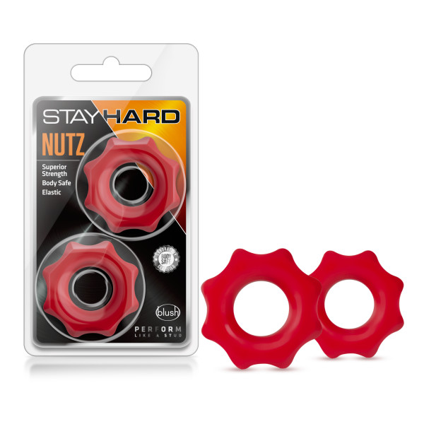 Blush - Stay Hard Nutz Cockring 2-Pack Red - Cockrings - TPE/TPR/Elastomers