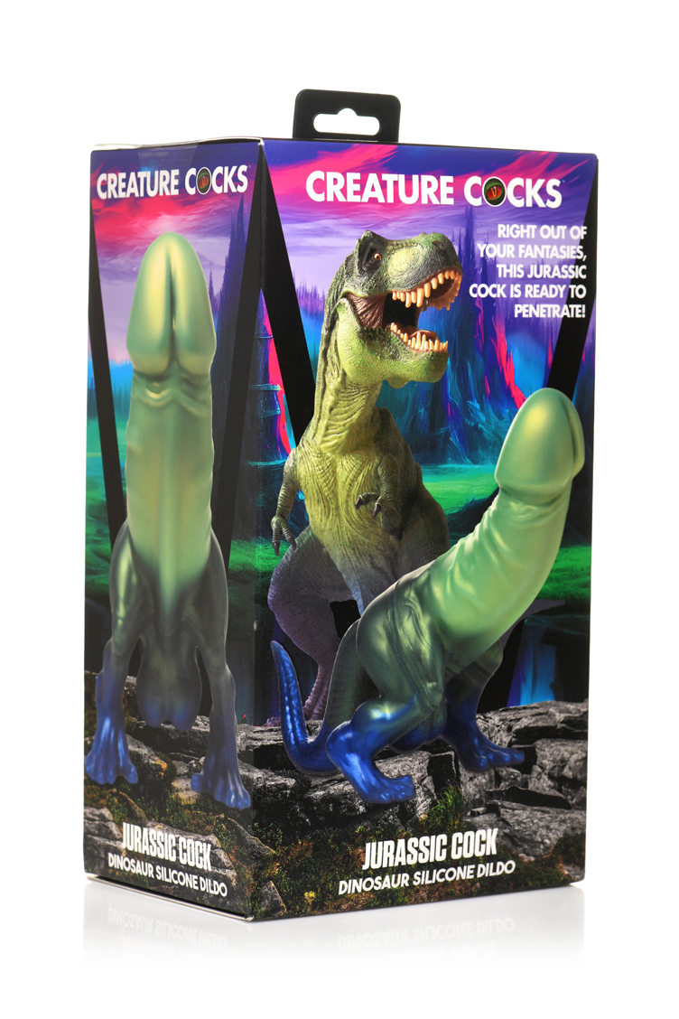 XR Brands - Jurassic Cock Dinosaur Silicone Dildo - Green/blue - Dildos & Dongs
