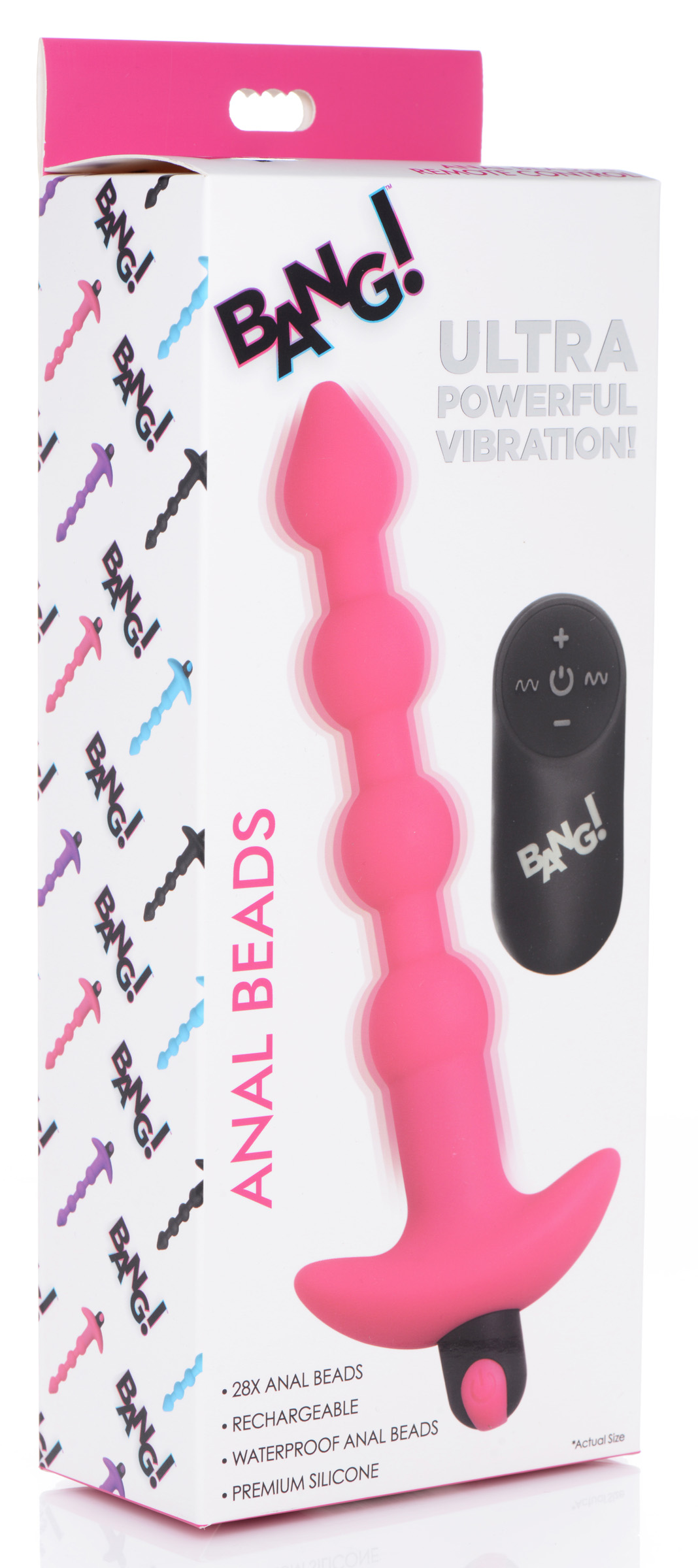 XR Brands - Bang - Vibrating Silicone Anal Beads and Remote Control - Pink - Anal Toys & Stimulators