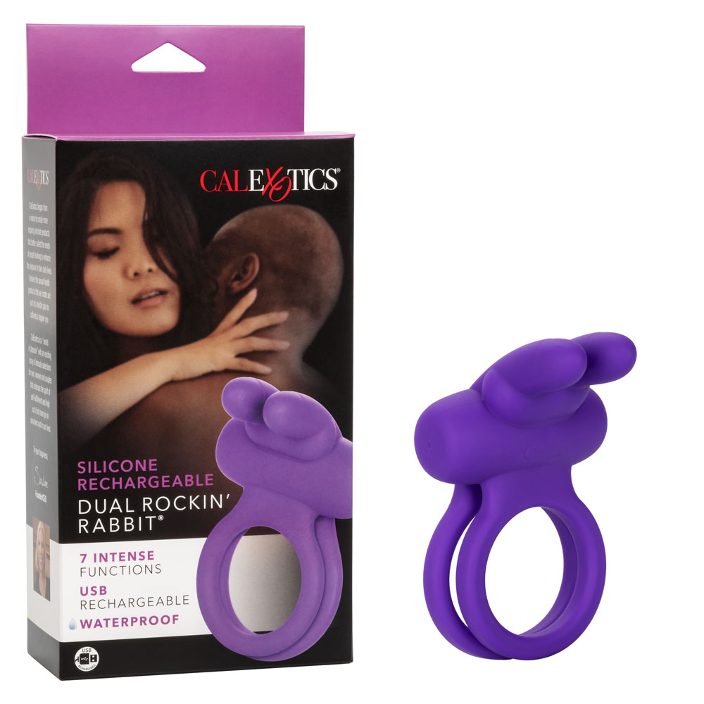 CalExotics - Silicone Rechargeable Dual Rockin' Rabbit Enhancer - Cockrings