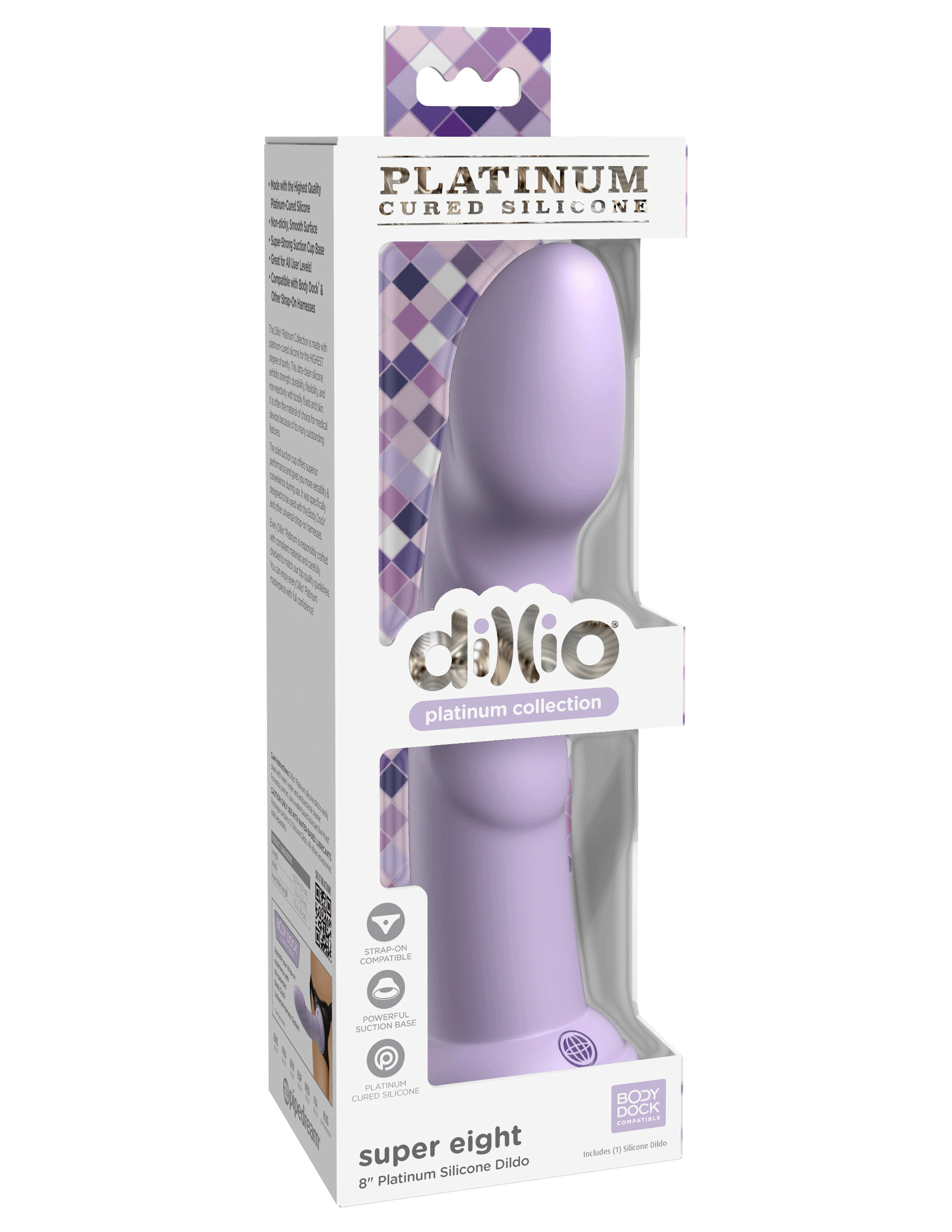 Pipedream - Dillio Platinum Collection Super Eight 8 in. Silicone Dildo Purple - Dildos - Silicone