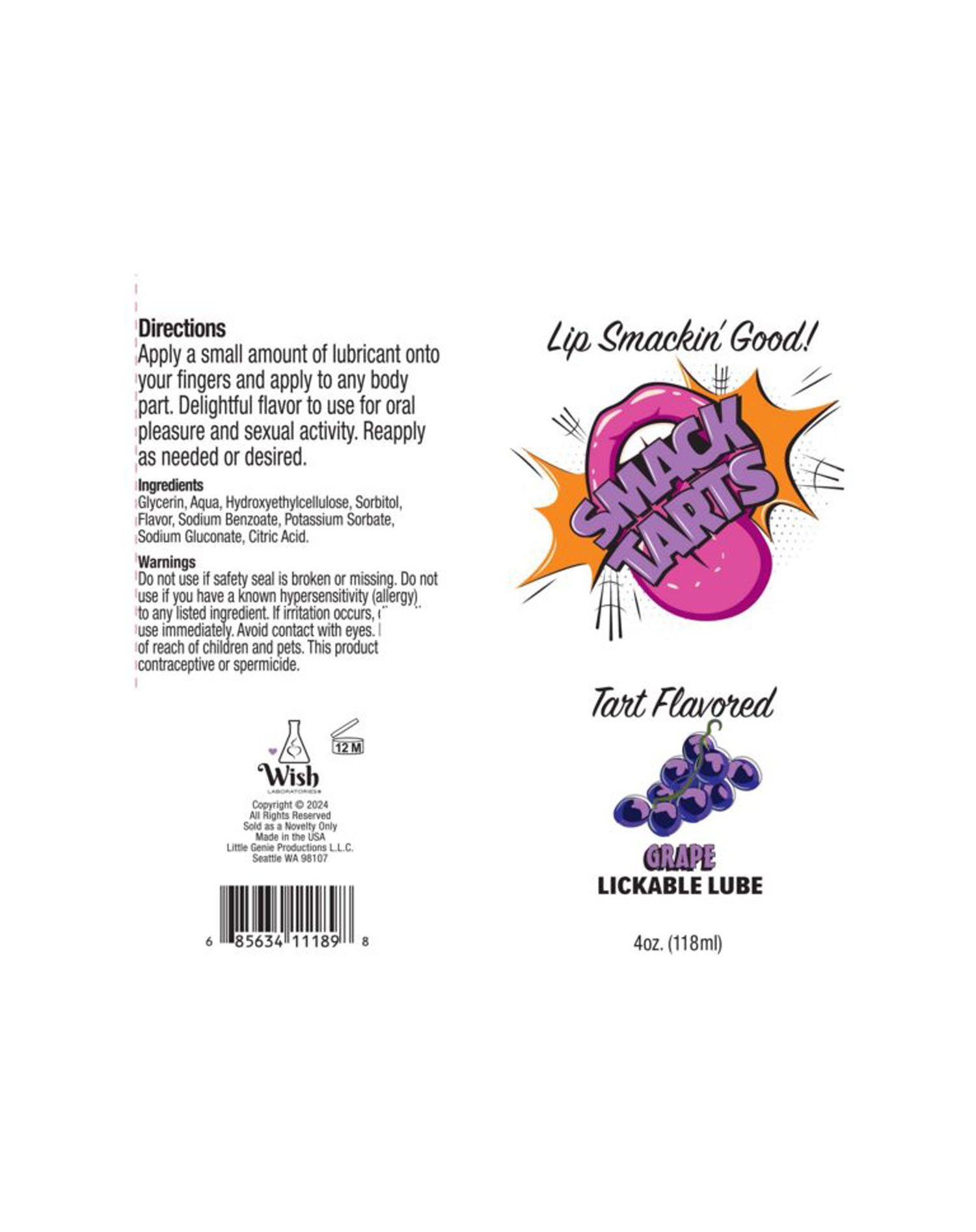 Little Genie - Smack Tarts 4oz Lickable Flavored Lubricant-Grape - Lubricants, Creams & Glides
