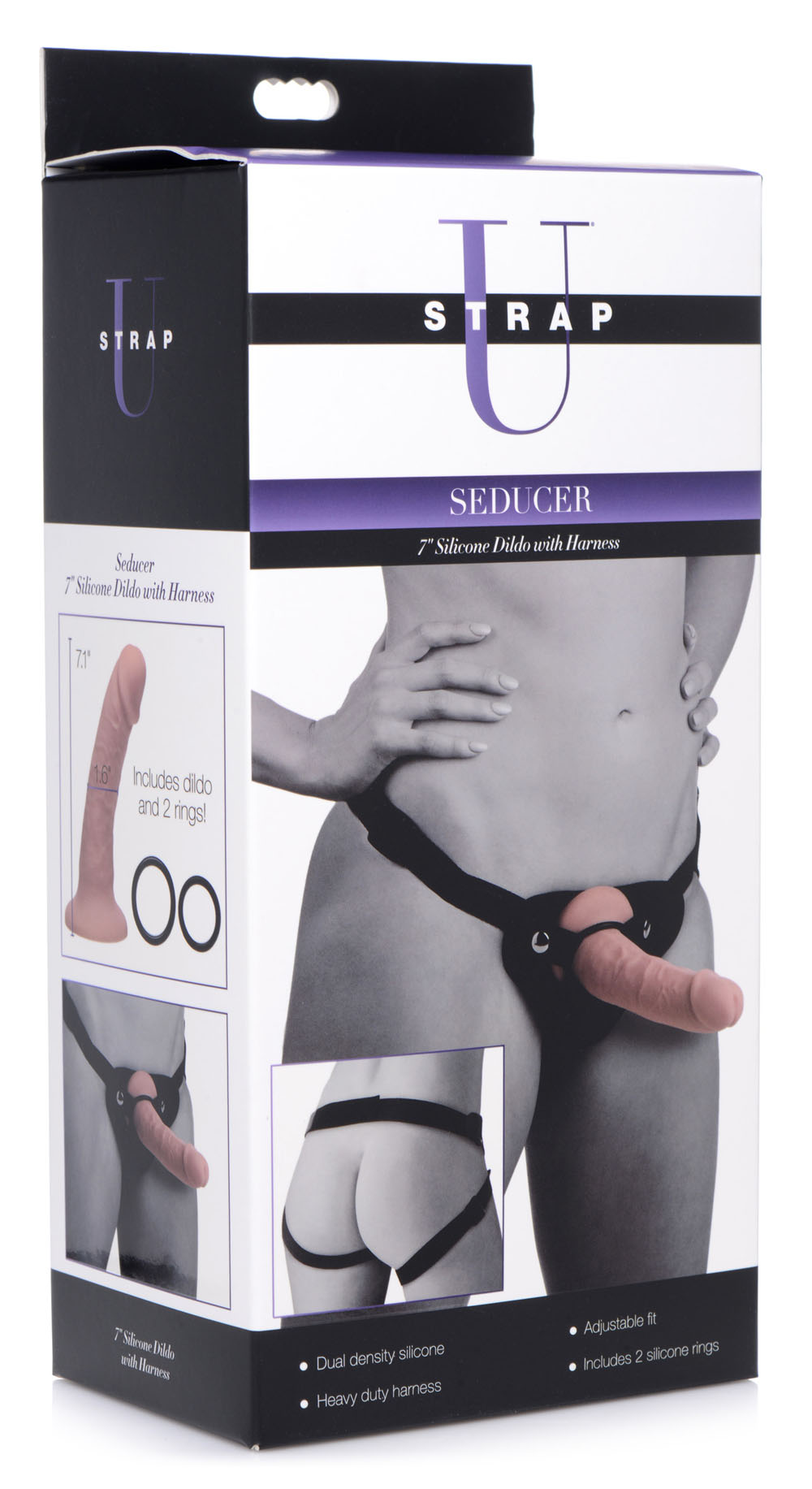 XR Brands - Seducer 7 Inch Silicone Dildo With Harness - Harnesses & Strap-Ons