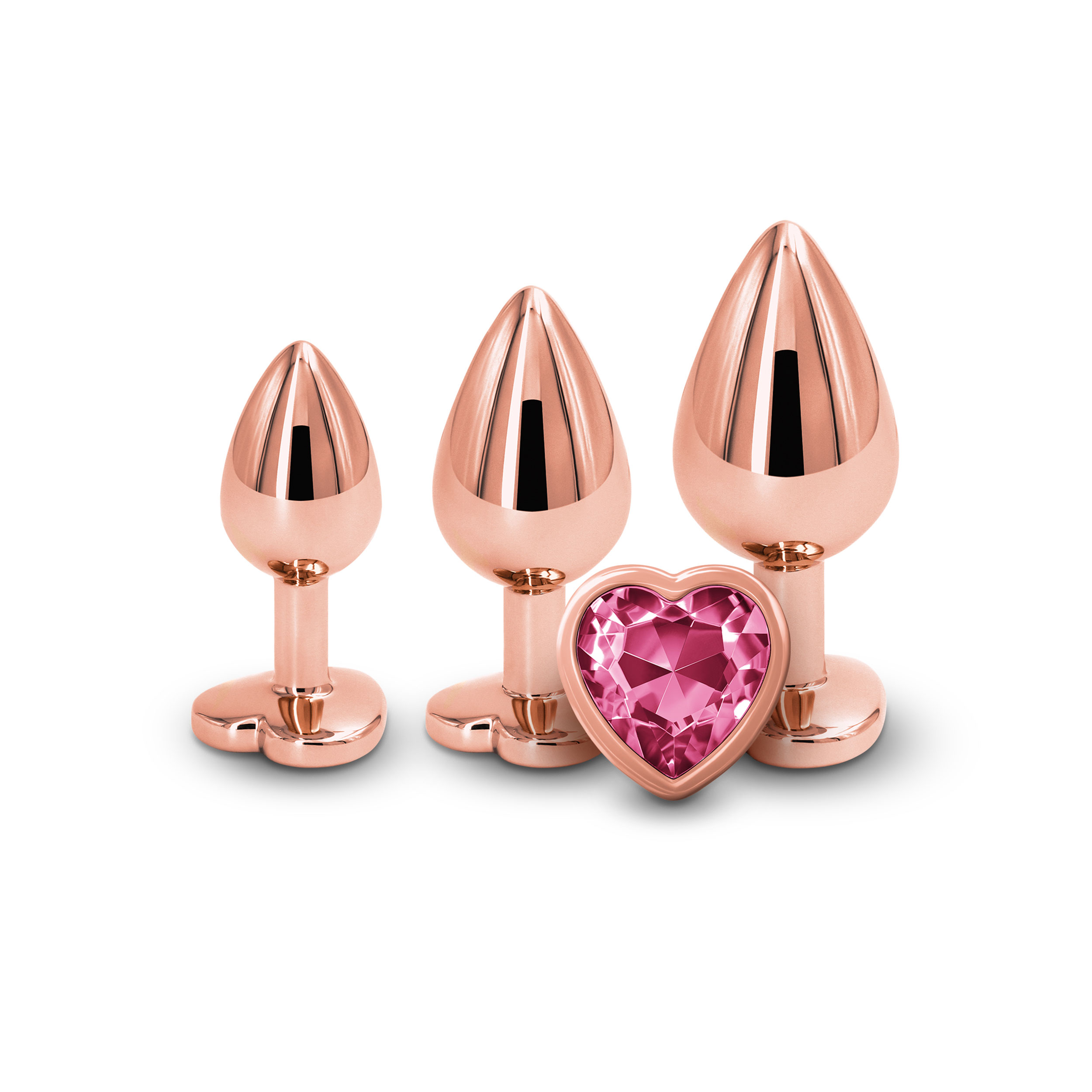 NS Novelties - Rear Assets 3-Piece Metal Plug Kit Rose Gold/Pink Heart - Anal Toys & Stimulators - Metal