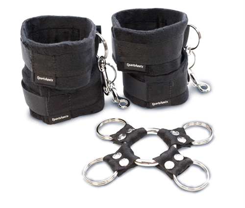 Sportsheets - 5 Piece Hog Tie and Cuff Set - Black - Bondage & Fetish Toys