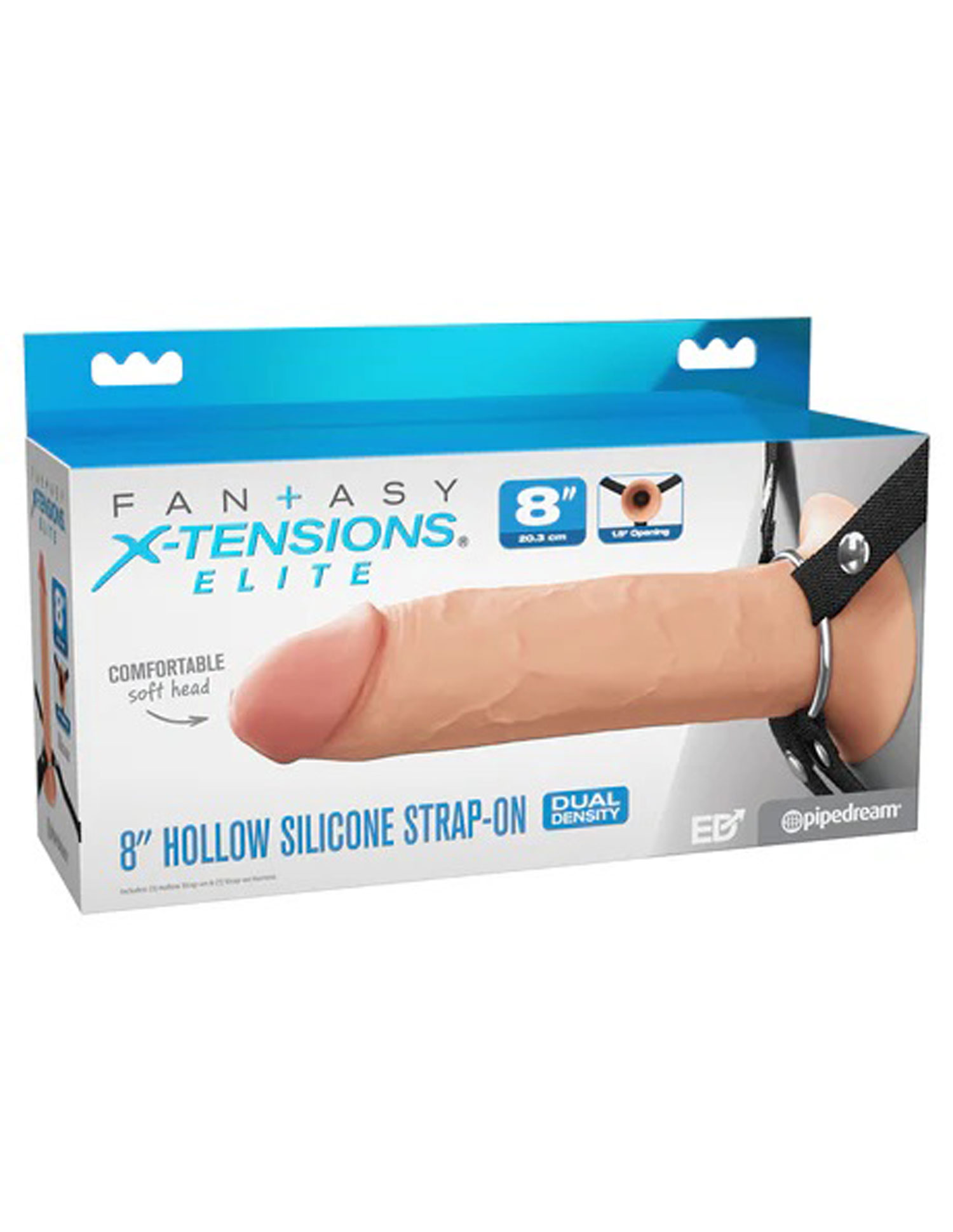 Pipedream - Fantasy X-Tensions Elite 8" Silicone Hollow Strap Dual Density - Light - Dildos & Dongs