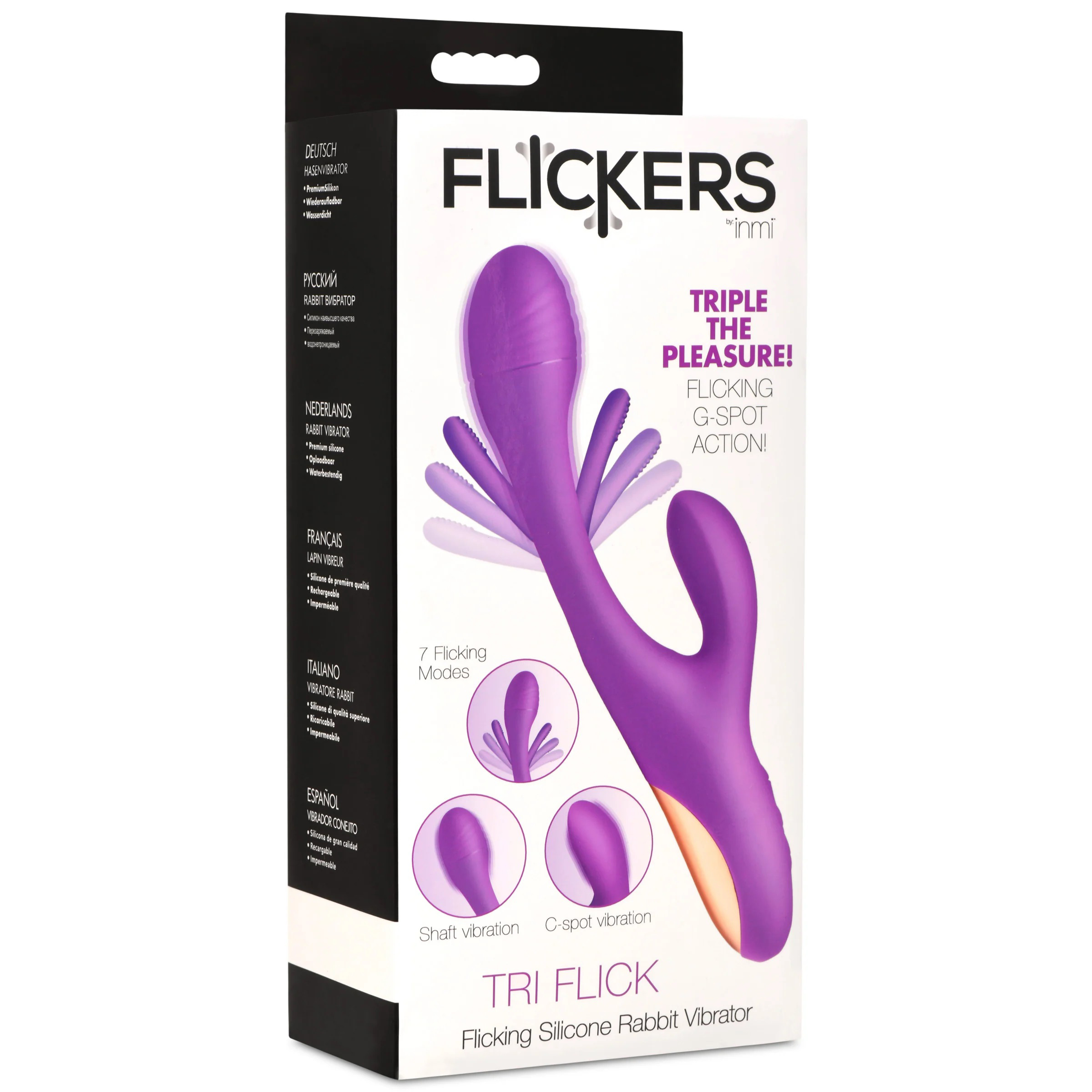 XR Brands - Tri-Flick Flicking Silicone Rabbit Vibrator - Purple - Eco-Friendly