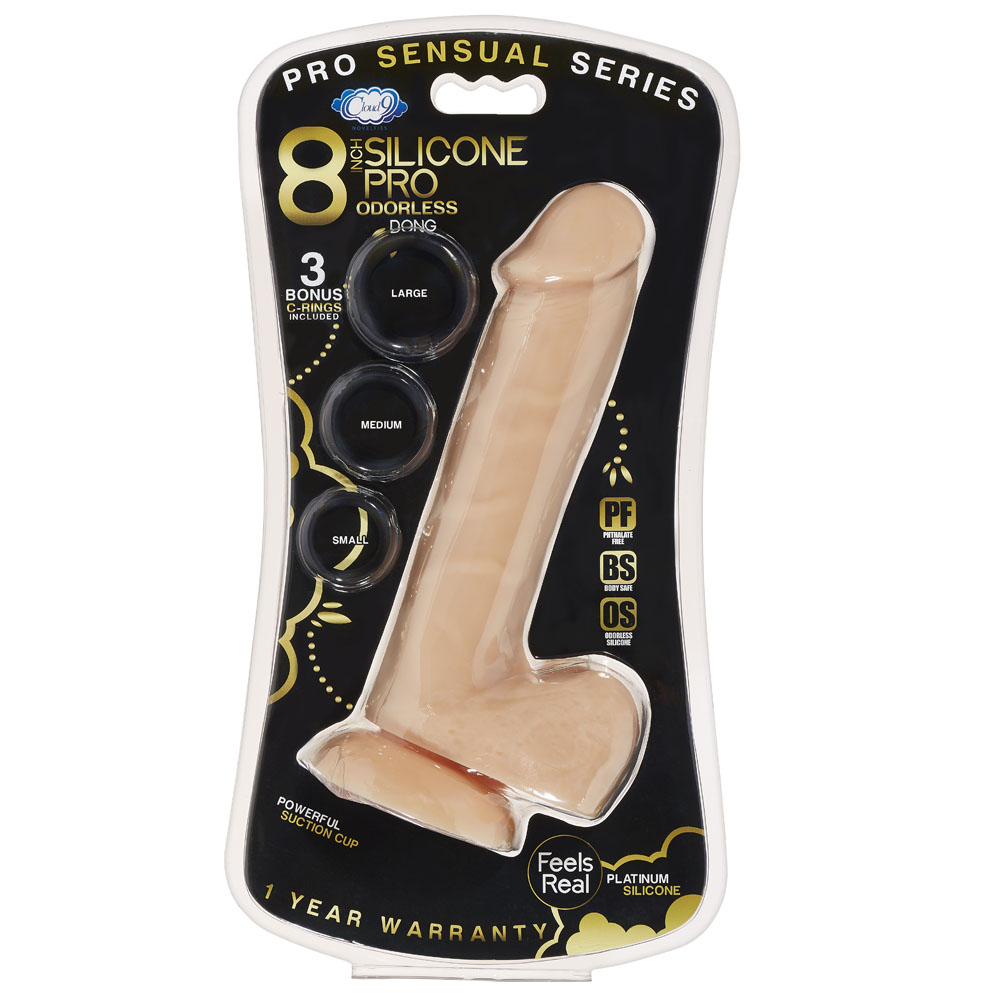 Cloud 9 Novelties - Pro Sensual Premium Silicone 8 Inch Dong With 3 Cockrings - Flesh - Dildos