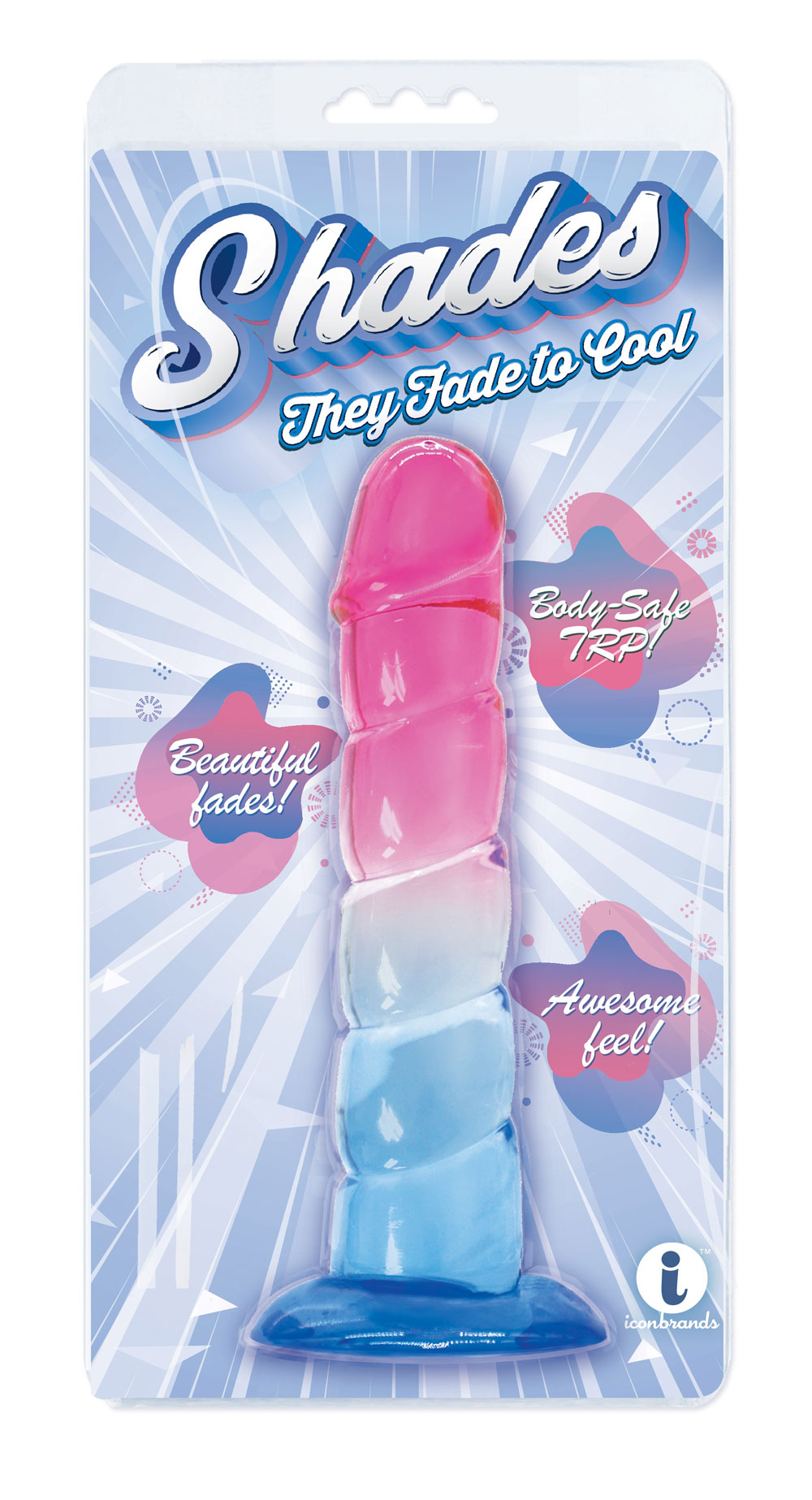 Icon Brands - Shades, 7.5" Swirl Jelly Tpr Gradient Dong - Pink and Blue - Dildos & Dongs