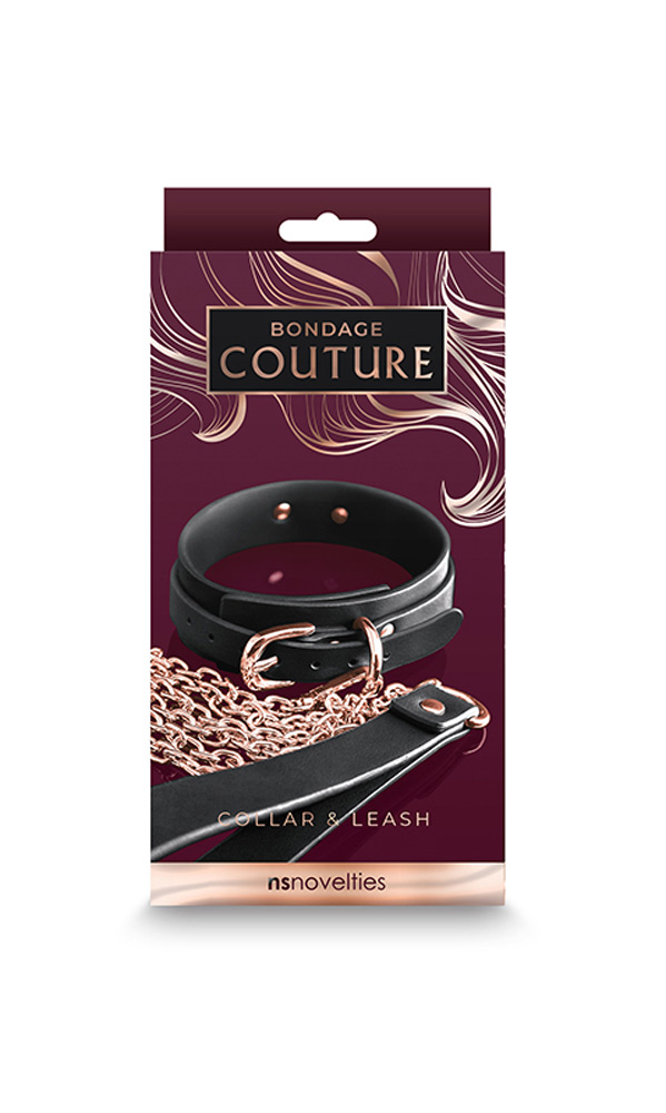 NS Novelties - Bondage Couture Collar & Leash Black - Bondage & Fetish Toys - Faux Leather/Vegan Leather