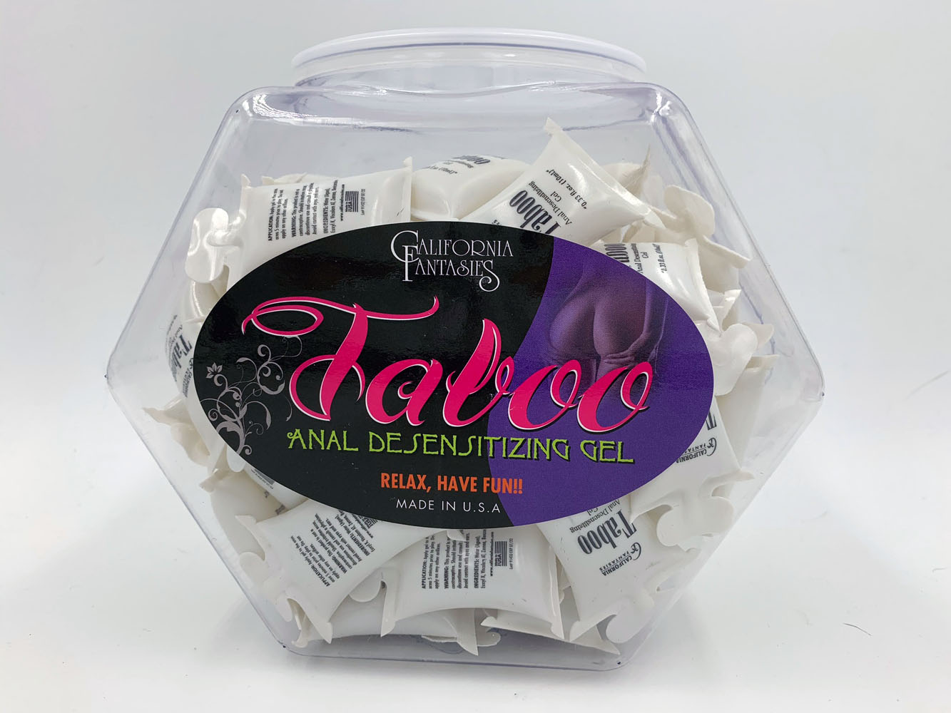 California Fantasies - Taboo - Anal Desensitizing Gel - 72 Piece Fishbowl - 10 ml Pillows - Displays-Bowls & Wall Displays