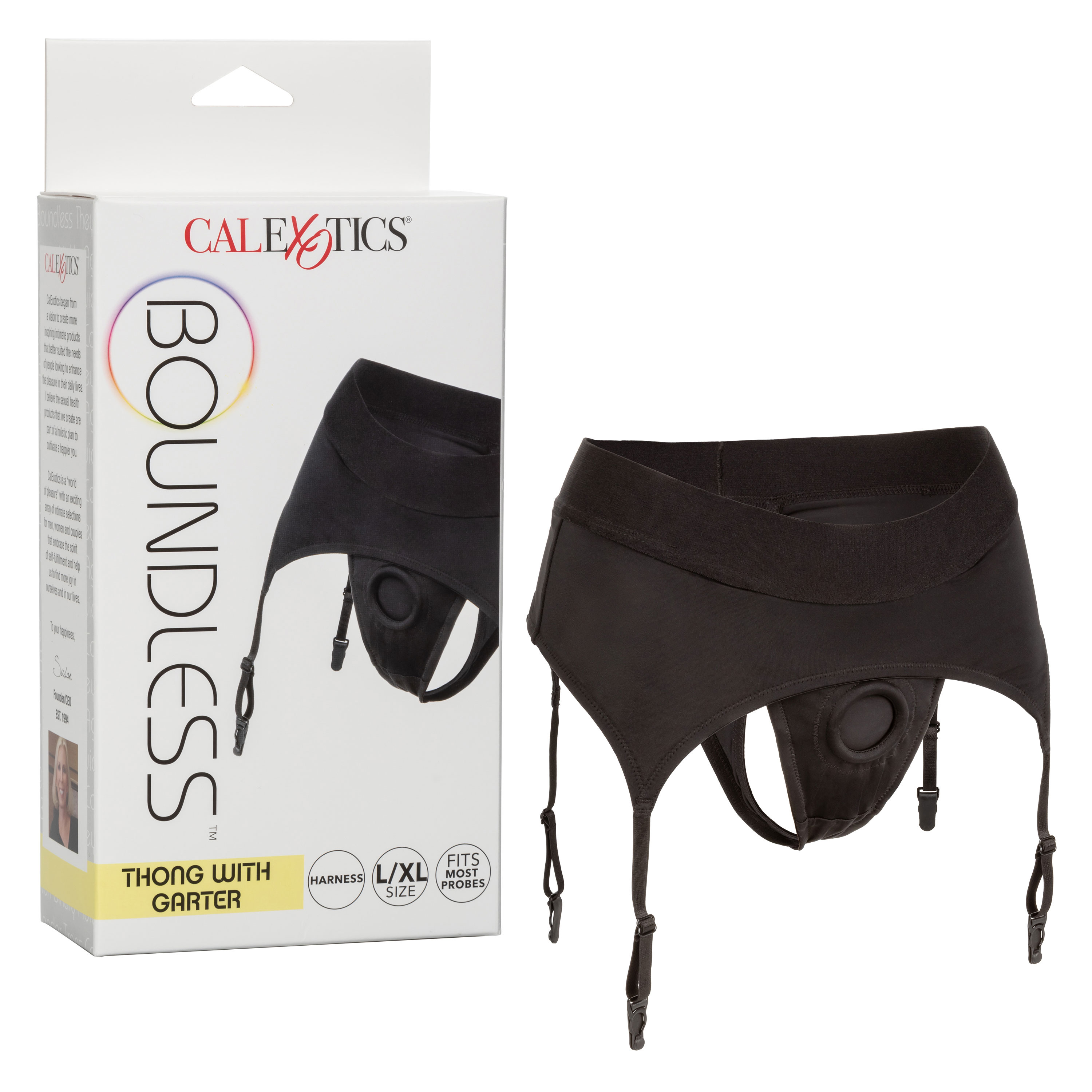 CalExotics - Boundless Thong With Garter - L/xl - Black - Harnesses & Strap-Ons