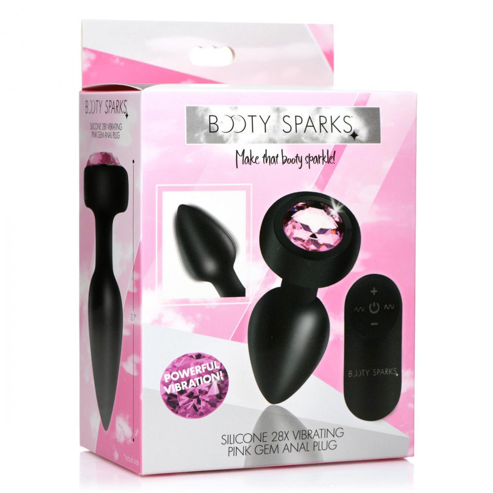 XR Brands - 28x Silicone Vibrating Pink Gem Anal Plug With Remote - Small - Anal Toys & Stimulators