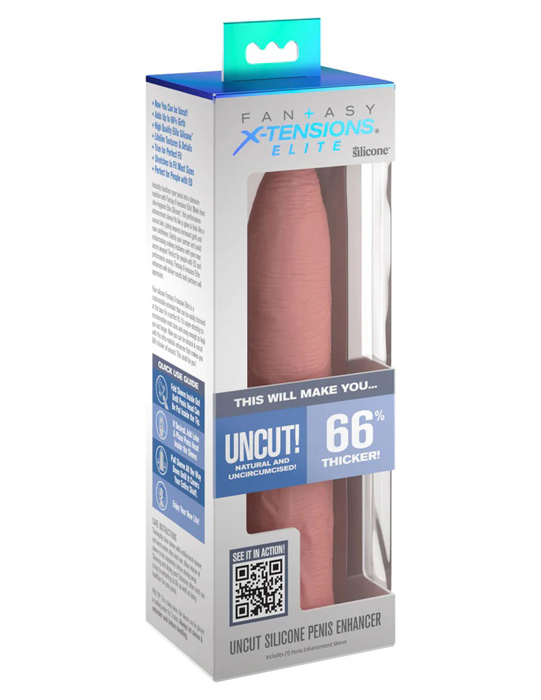 Pipedream - Fantasy X-tensions Elite Uncut 7 in. Open-Ended Silicone Enhancement Sleeve Beige - Penis Extension & Sleeves - Silicone
