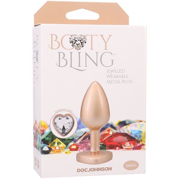 Doc Johnson - Booty Bling Heart Diamond Jeweled Metal Plug Gold Small - Anal Toys & Stimulators