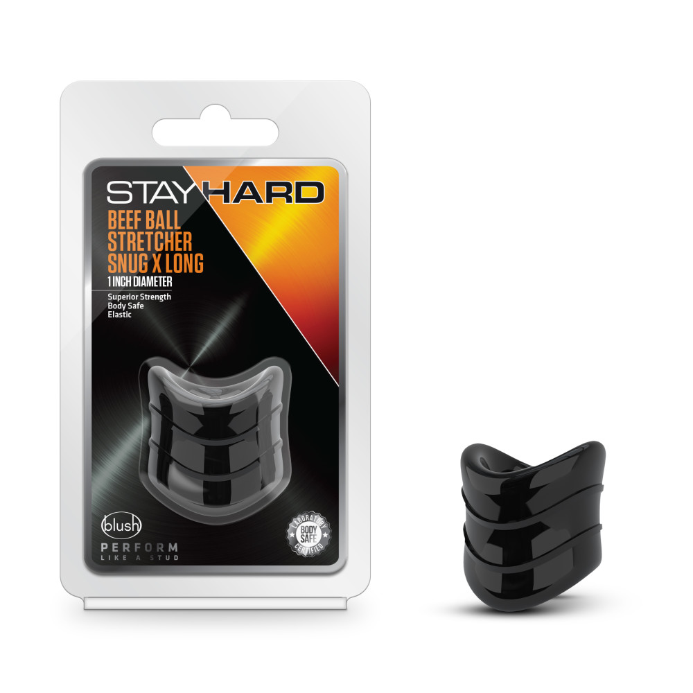 Blush - Stay Hard - Beef Ball Stretcher Snug X Long - 1 Inch Diameter - Black - Cockrings