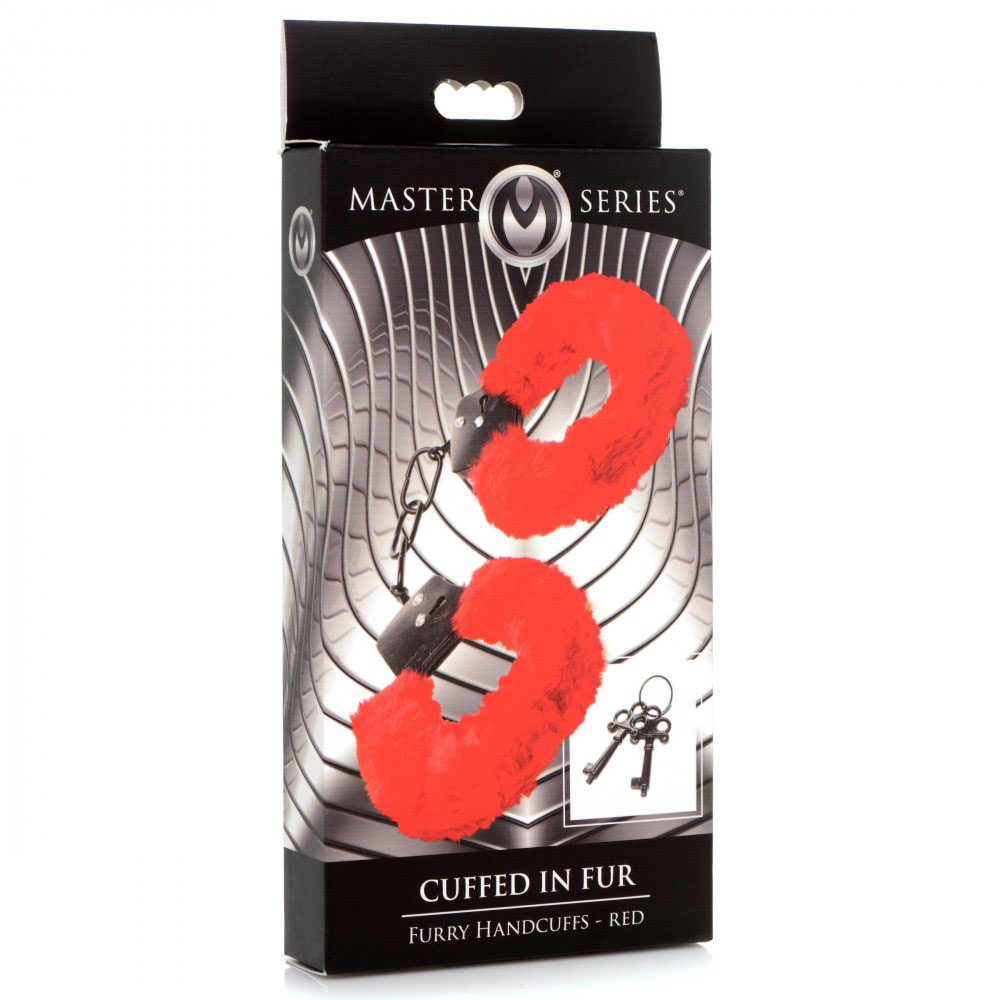 XR Brands - Cuffed in Fur Furry Handcuffs - Red - Bondage & Fetish Toys