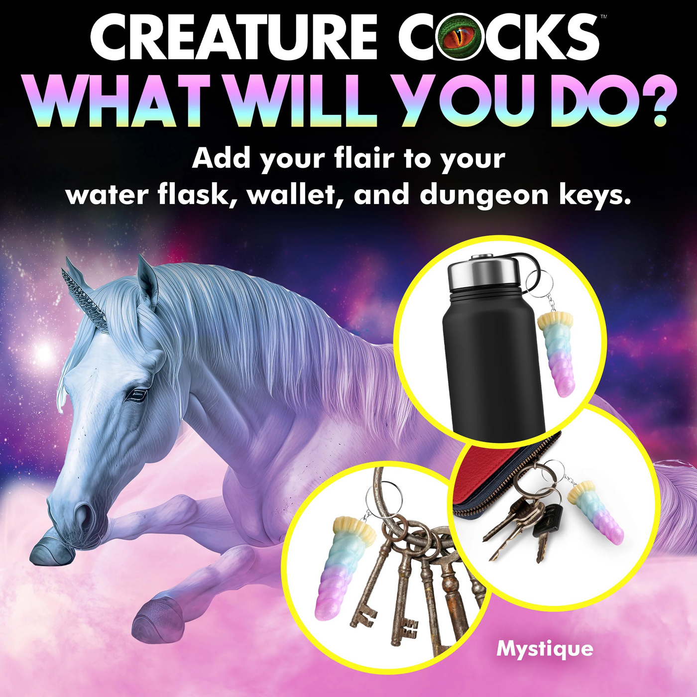 XR Brands - Mystique Unicorn Keychain - Bachelor & Bachelorette Items