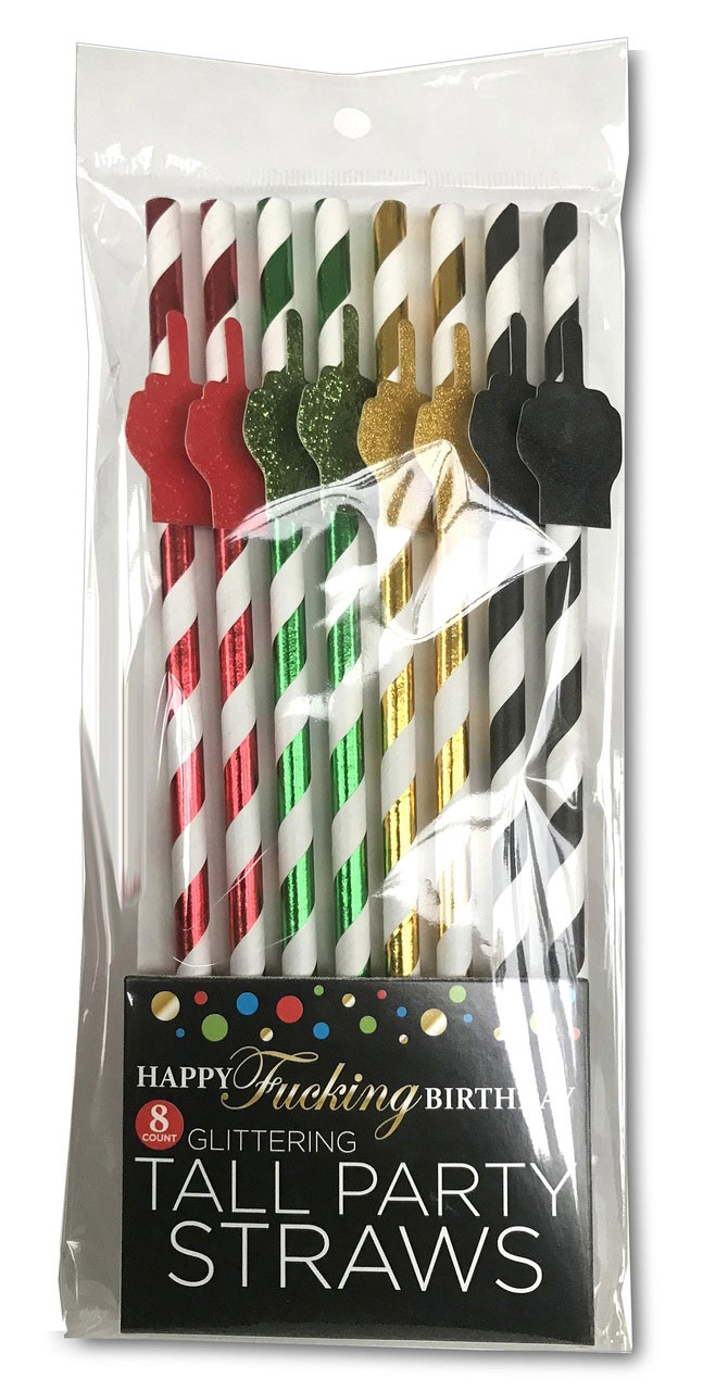 Little Genie - Happy Fucking Birthday Tall Party Straws 8-Pack - Novelties & Games