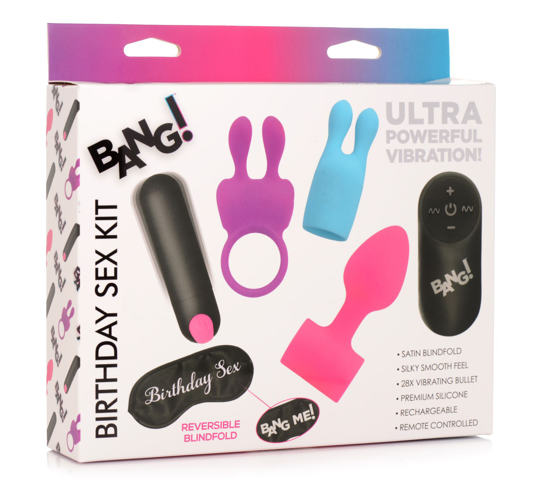 XR Brands - Birthday Sex Kit - C-Ring, Plug, C-Stim, Bullet and Blindfold - Anal Toys & Stimulators