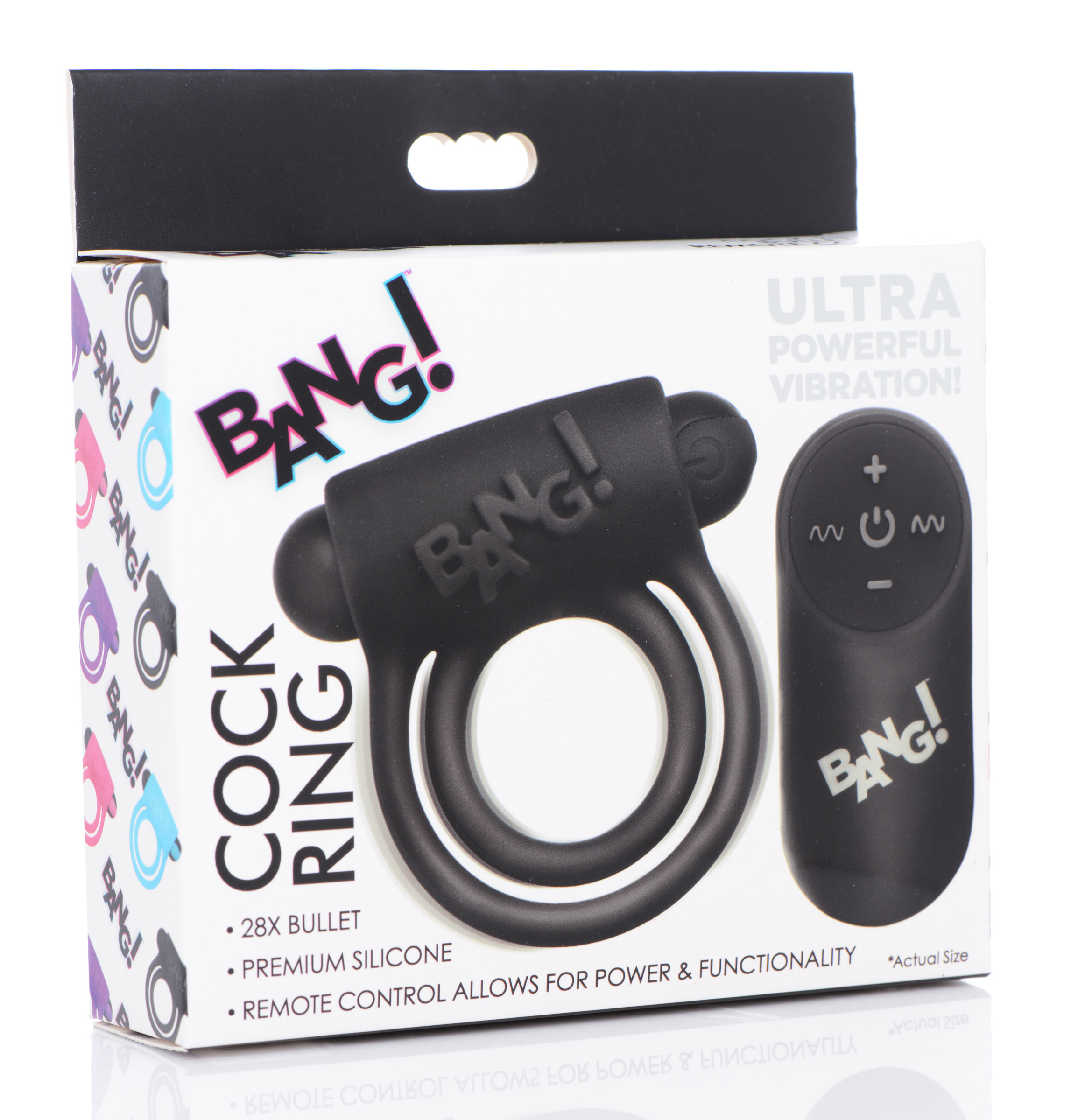 XR Brands - Bang - Silicone Cock Ring and Bullet With Remote Control - Black - Cockrings