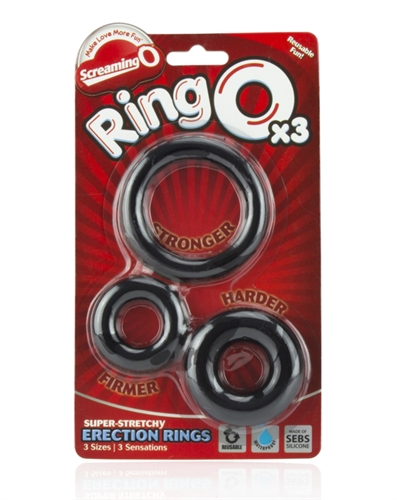 Screaming O - Ringo X3 - 6 Count White Box - Black - Cockrings