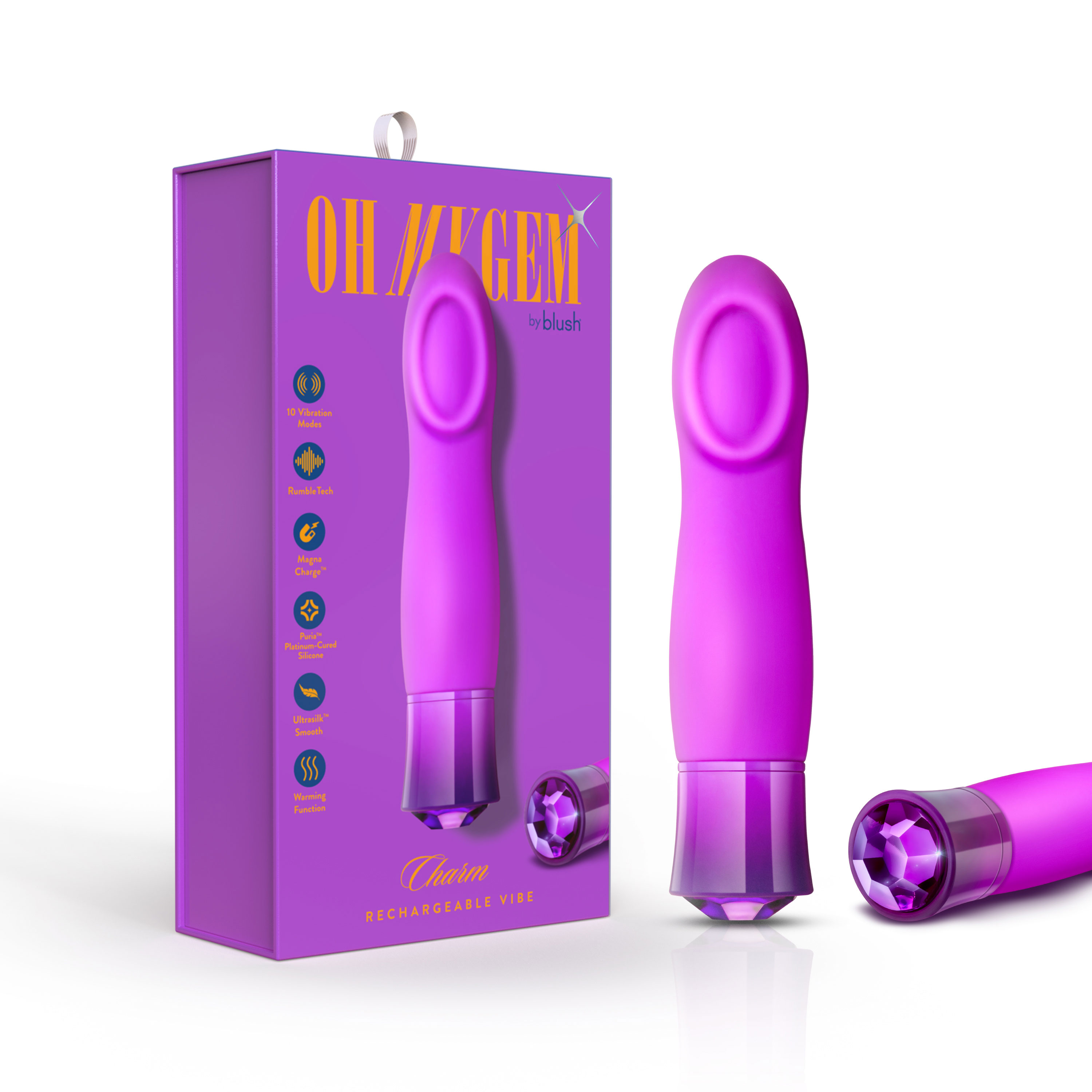 Blush - Blush Oh My Gem Charm Rechargeable Warming Silicone Cupped Vibrator Amethyst - Vibrators - Silicone