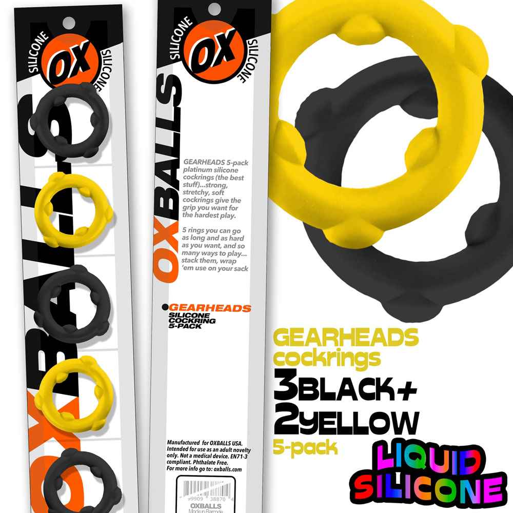 Oxballs - Oxballs Gearheads 5-Pack Spinner Rings Yellow/Black - Cockrings