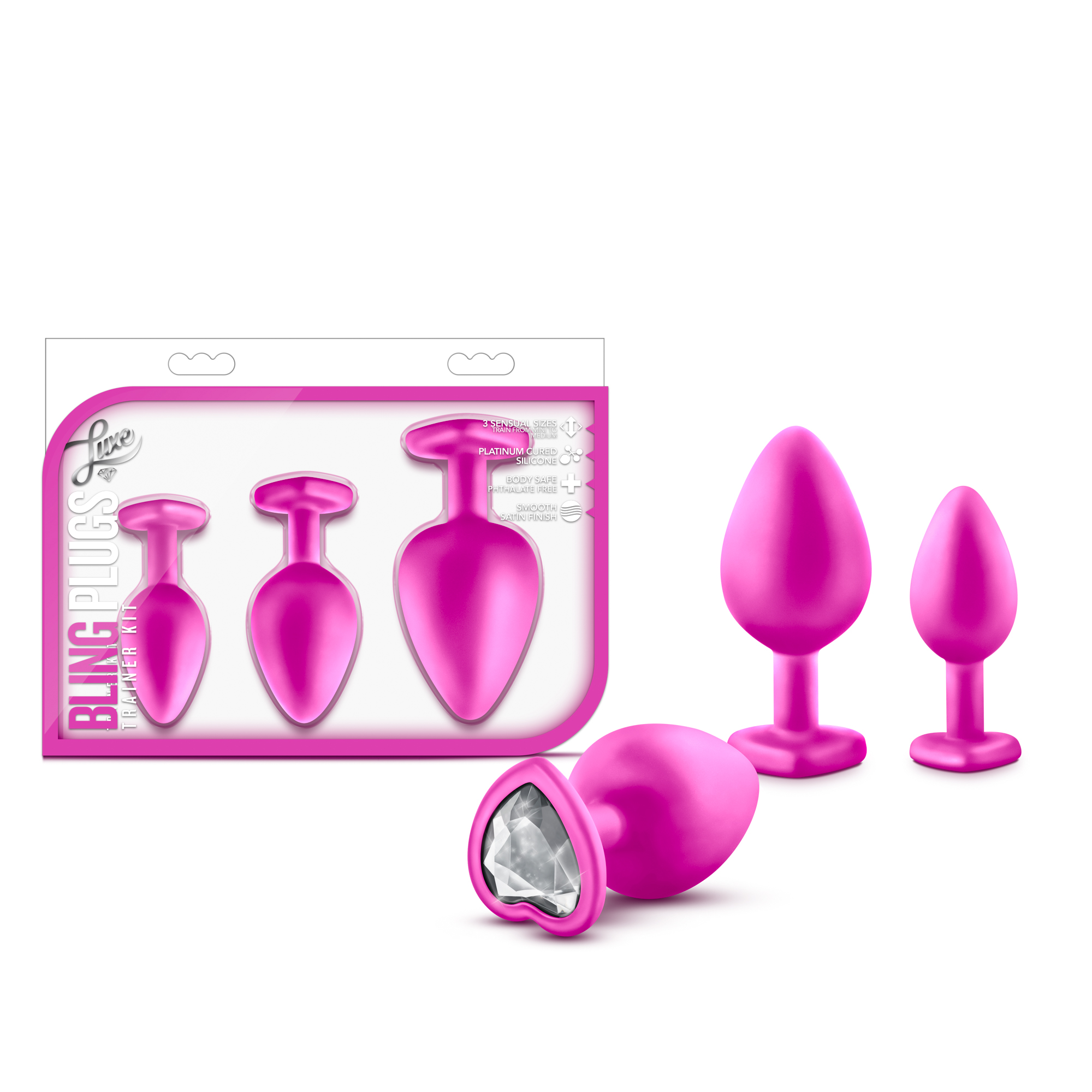 Blush - Luxe - Bling Plugs Training Kit - Pink with White Gems - Anal Toys & Stimulators