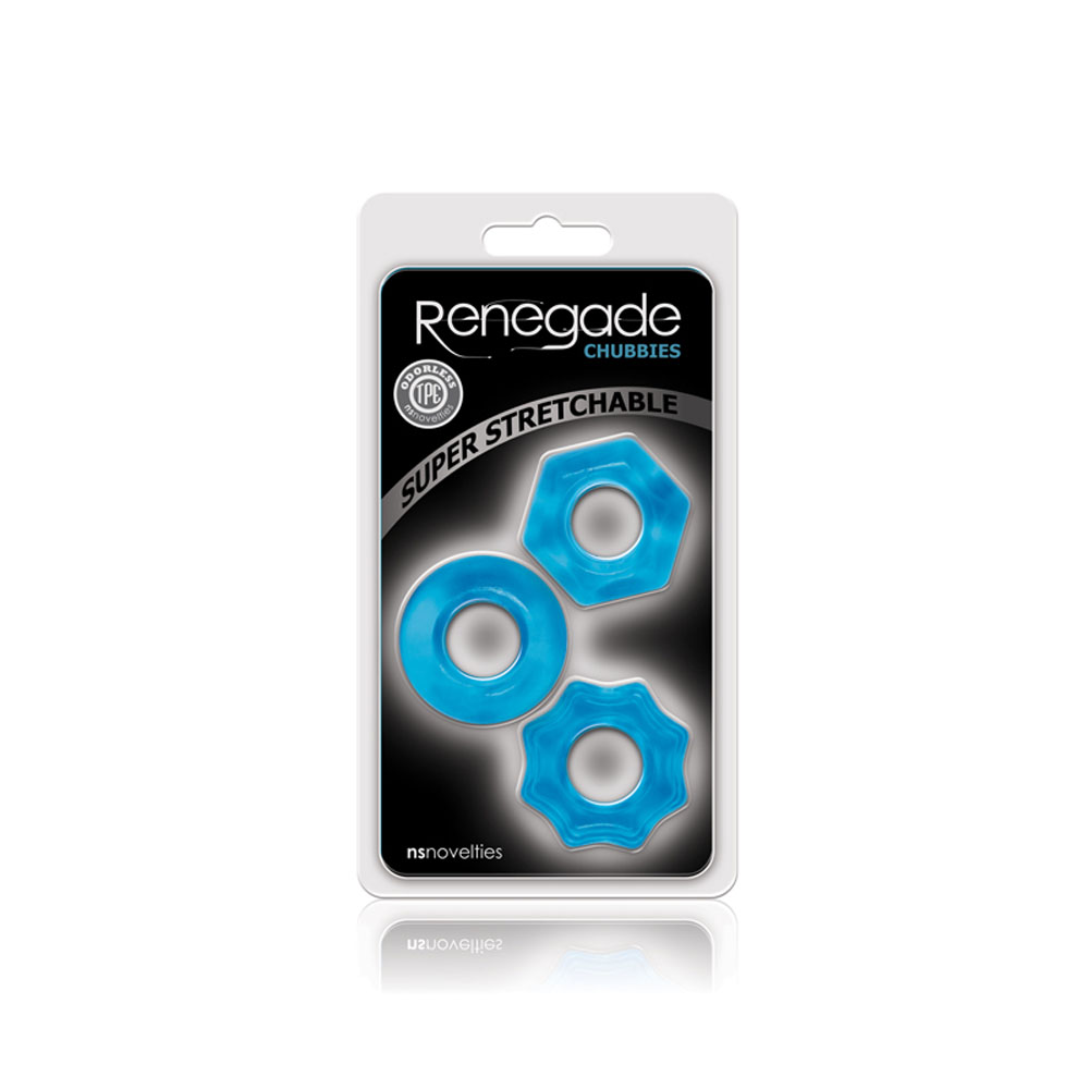 NS Novelties - Renegade Chubbies Cock Rings 3-Pack Blue - Cockrings - TPE/TPR/Elastomers