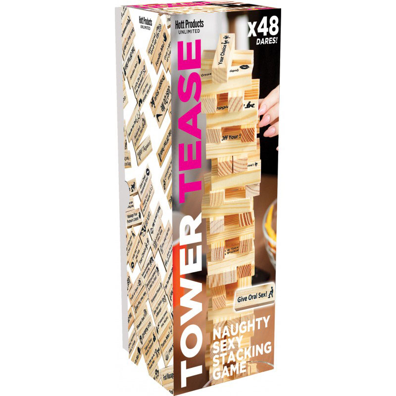 Hott Products - Tower Tease Naughty Sex Game with Assorted Wooden Blocks/Sayings - Novelties & Games